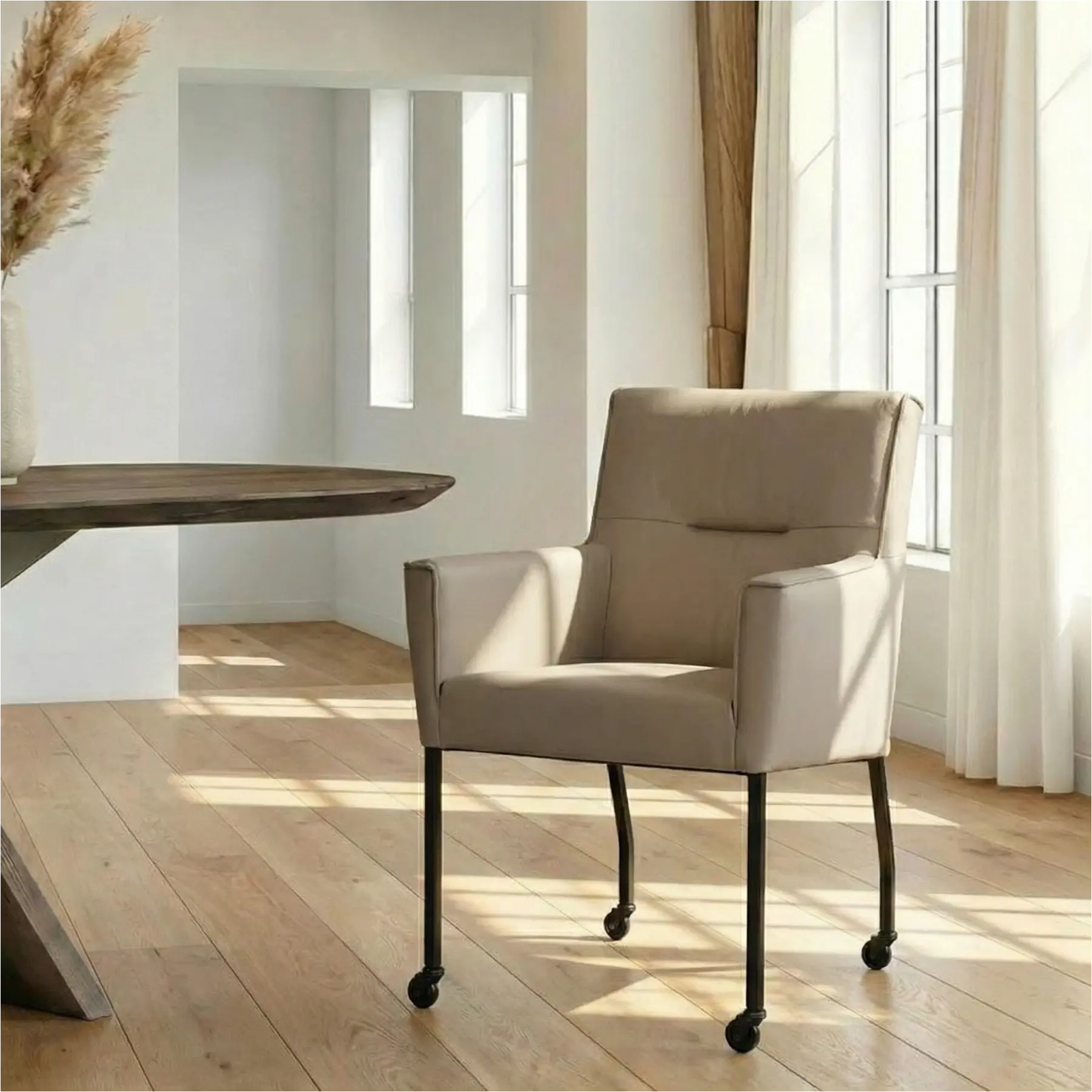 afbeelding van Leren eetkamerstoel Lucky - Toledo Khaki (taupe/bruin)