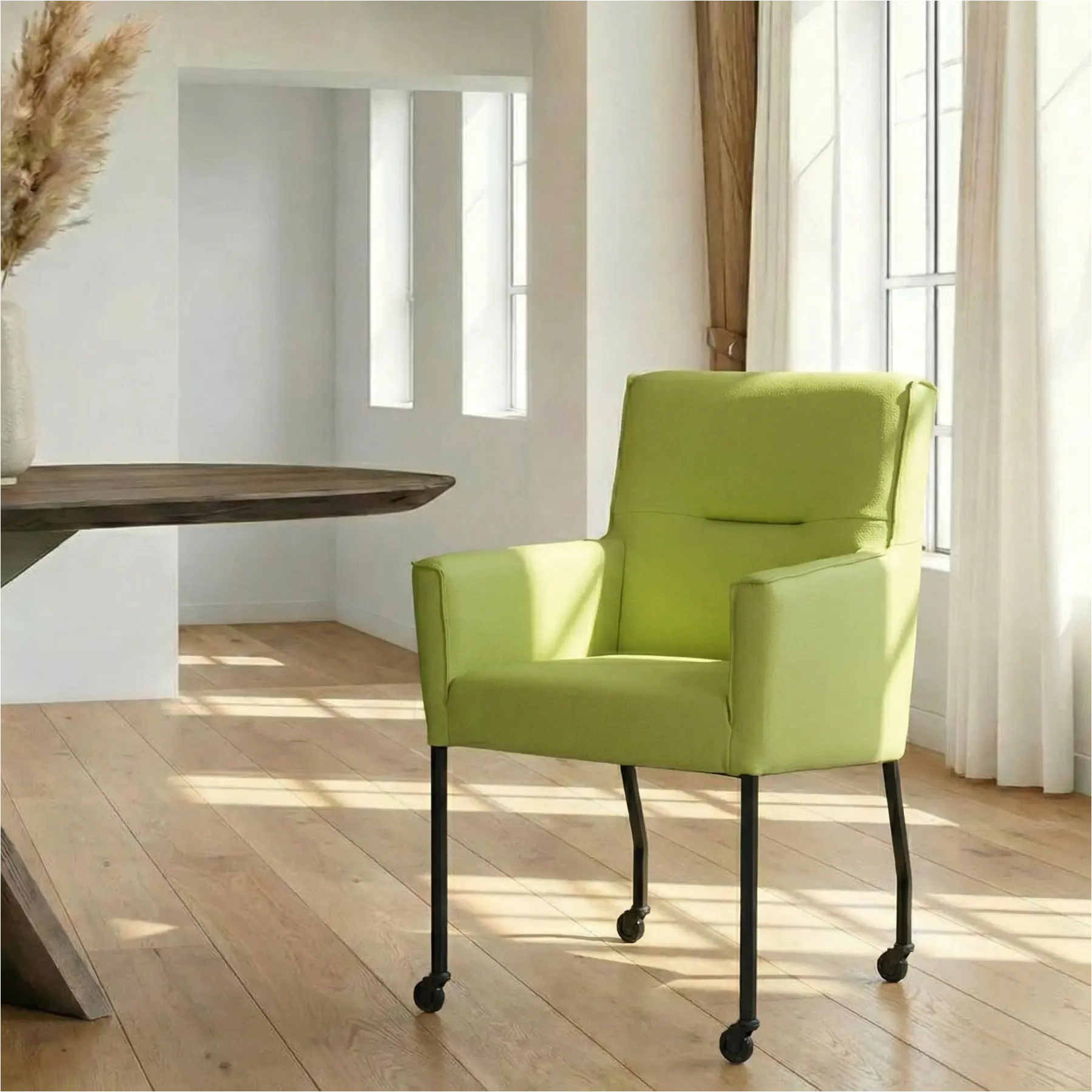 afbeelding van Leren eetkamerstoel Lucky - Toledo Lime (felgroen)