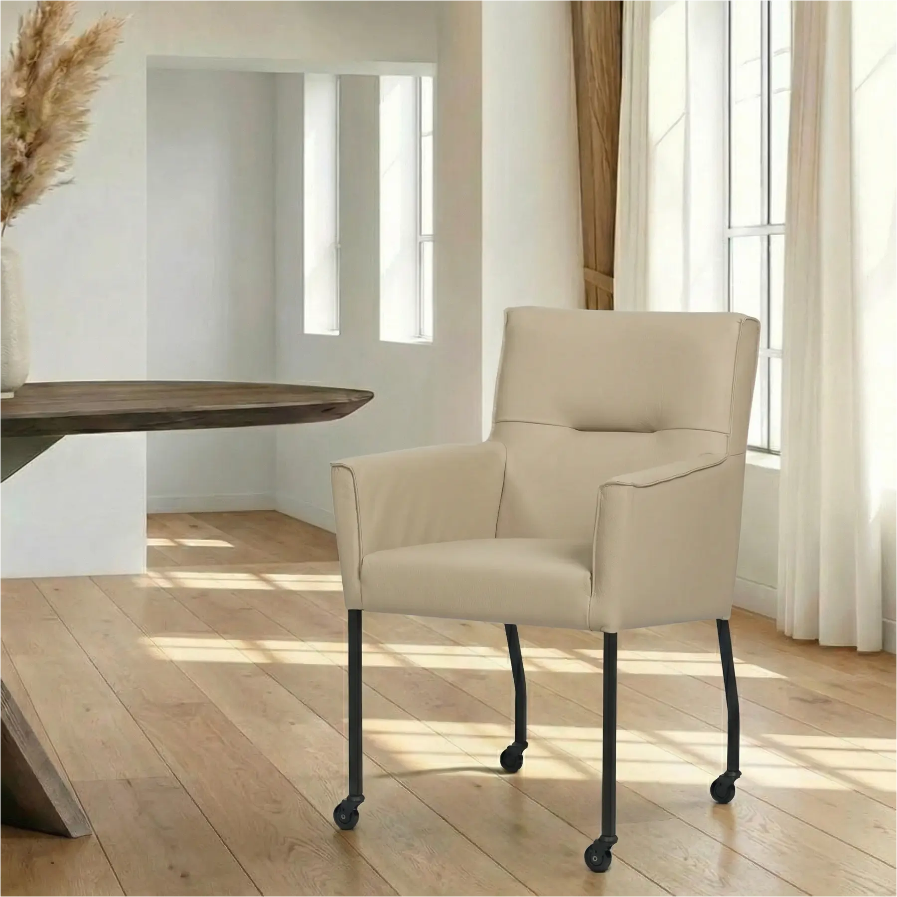 afbeelding van Leren eetkamerstoel Lucky - Toledo Mastic (taupe/bruin)