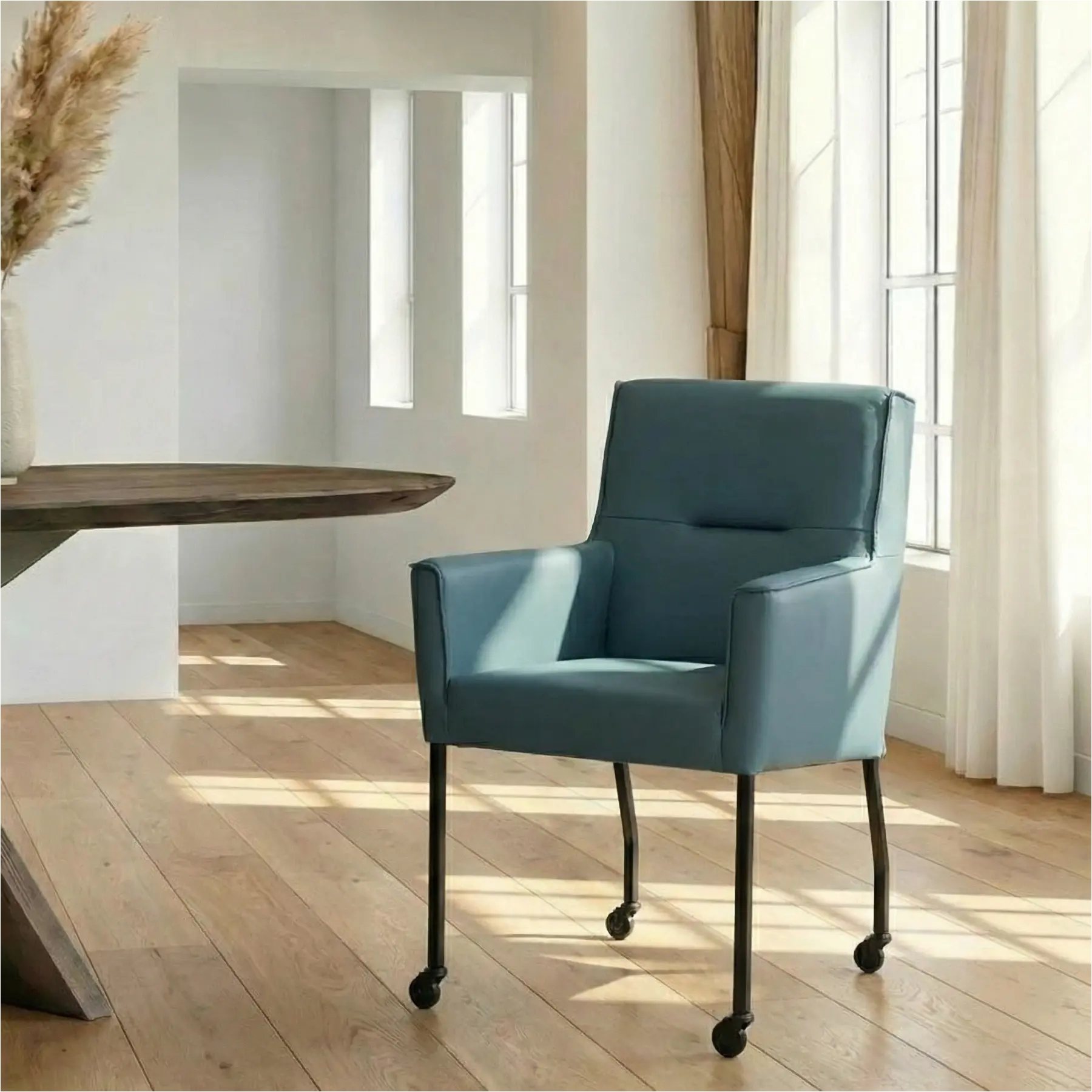 afbeelding van Leren eetkamerstoel Lucky - Toledo Whale (blauw/grijs)