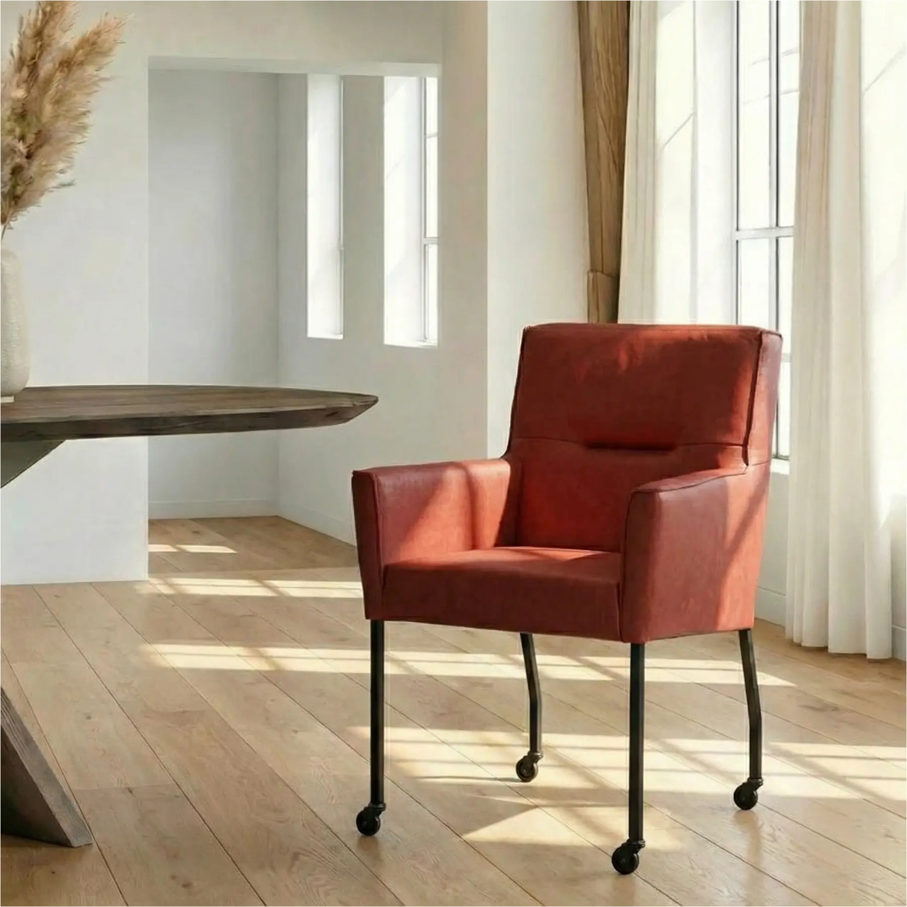 afbeelding van Leren eetkamerstoel Lucky - Vintage Burgundy (rood)