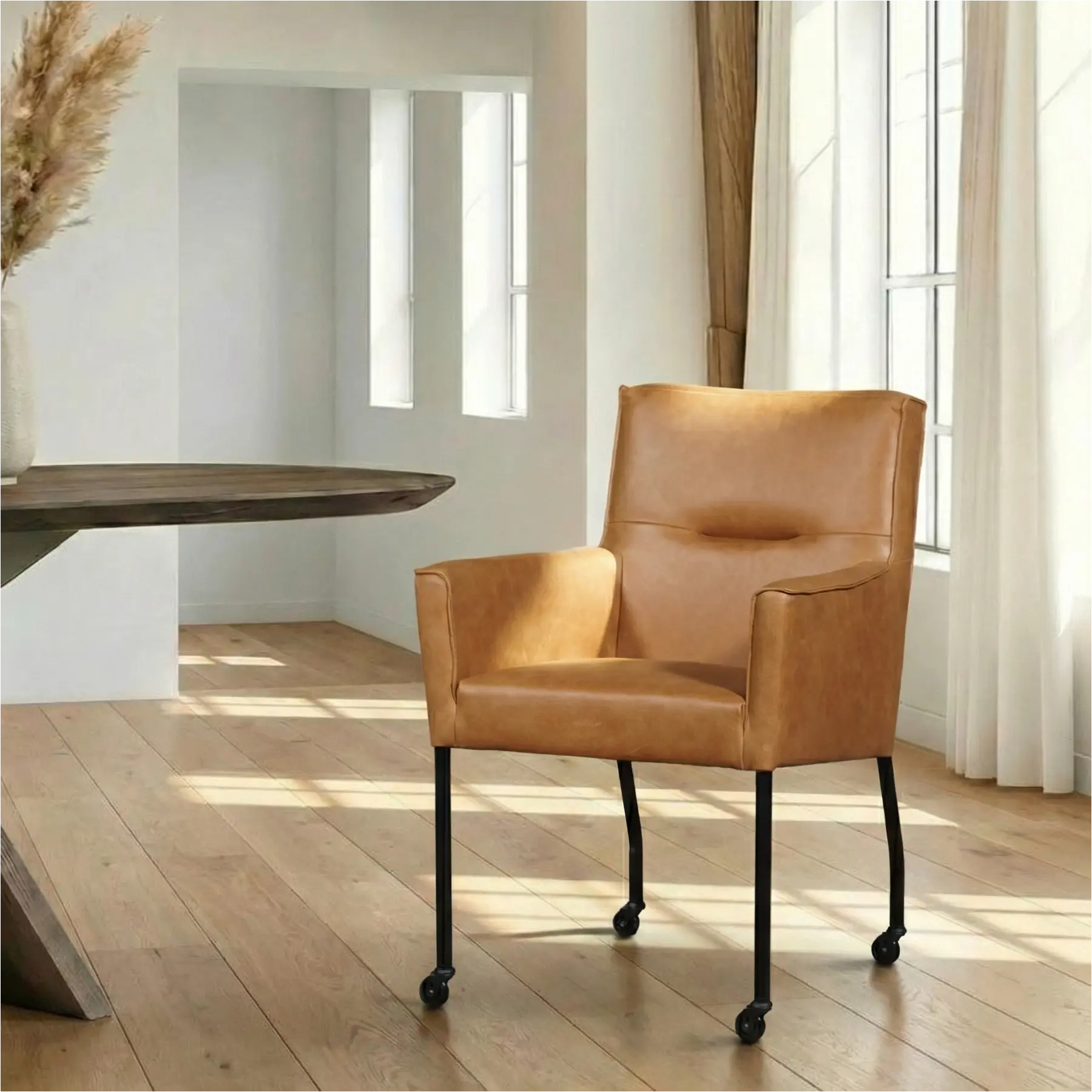 afbeelding van Leren eetkamerstoel Lucky - Vintage Cognac (cognac)