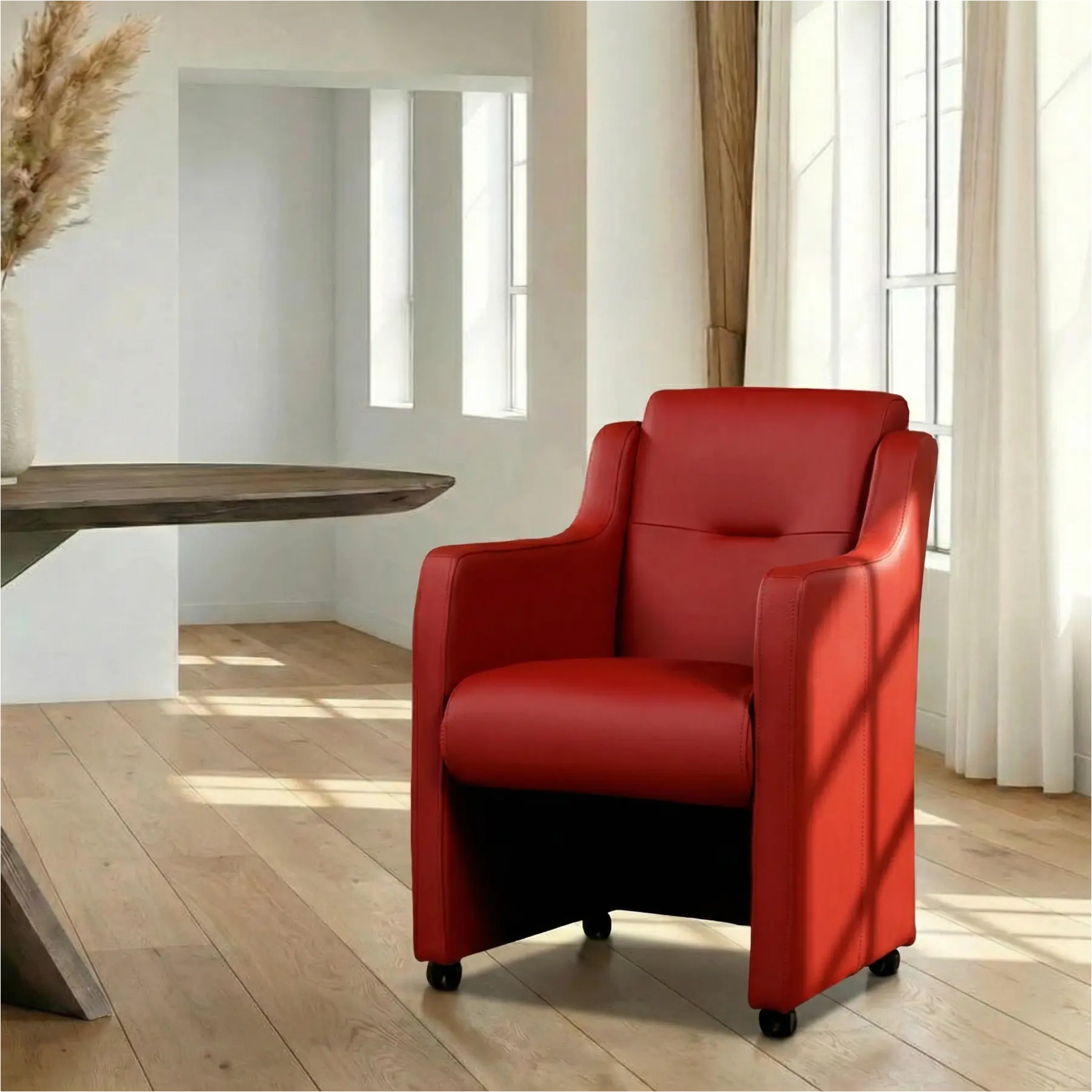 afbeelding van Leren eetkamerstoel Mass - Hermes Red (rood) - Zonder handgreep