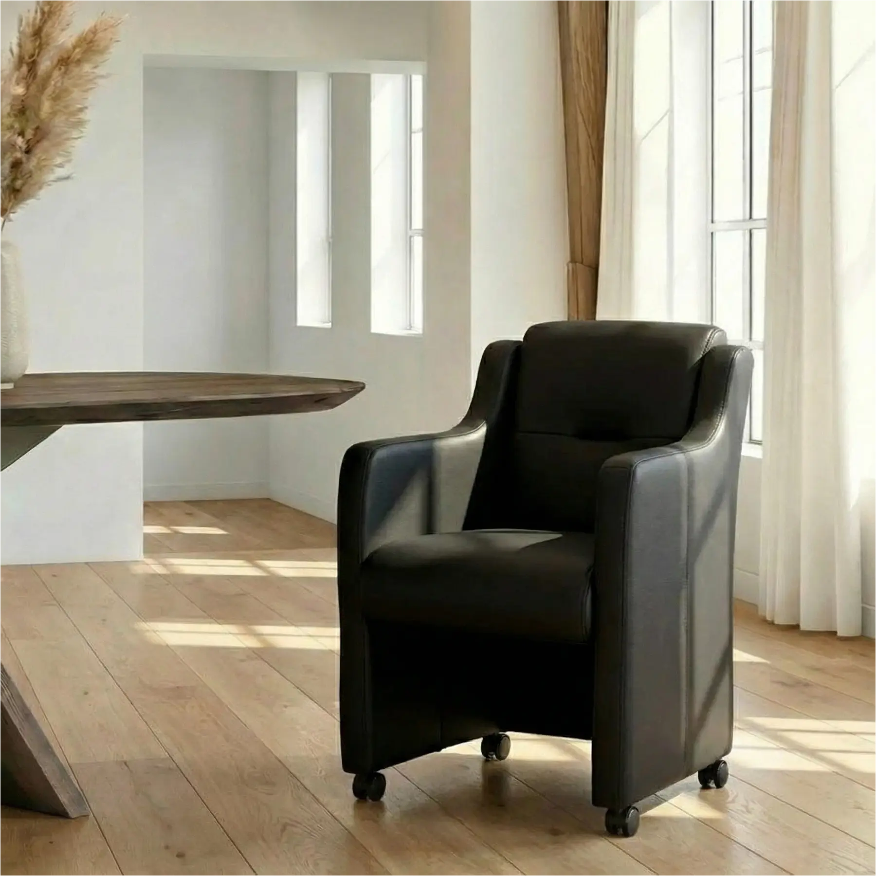 afbeelding van Leren eetkamerstoel Mass - Toledo Nero (zwart) - Met handgreep zwart