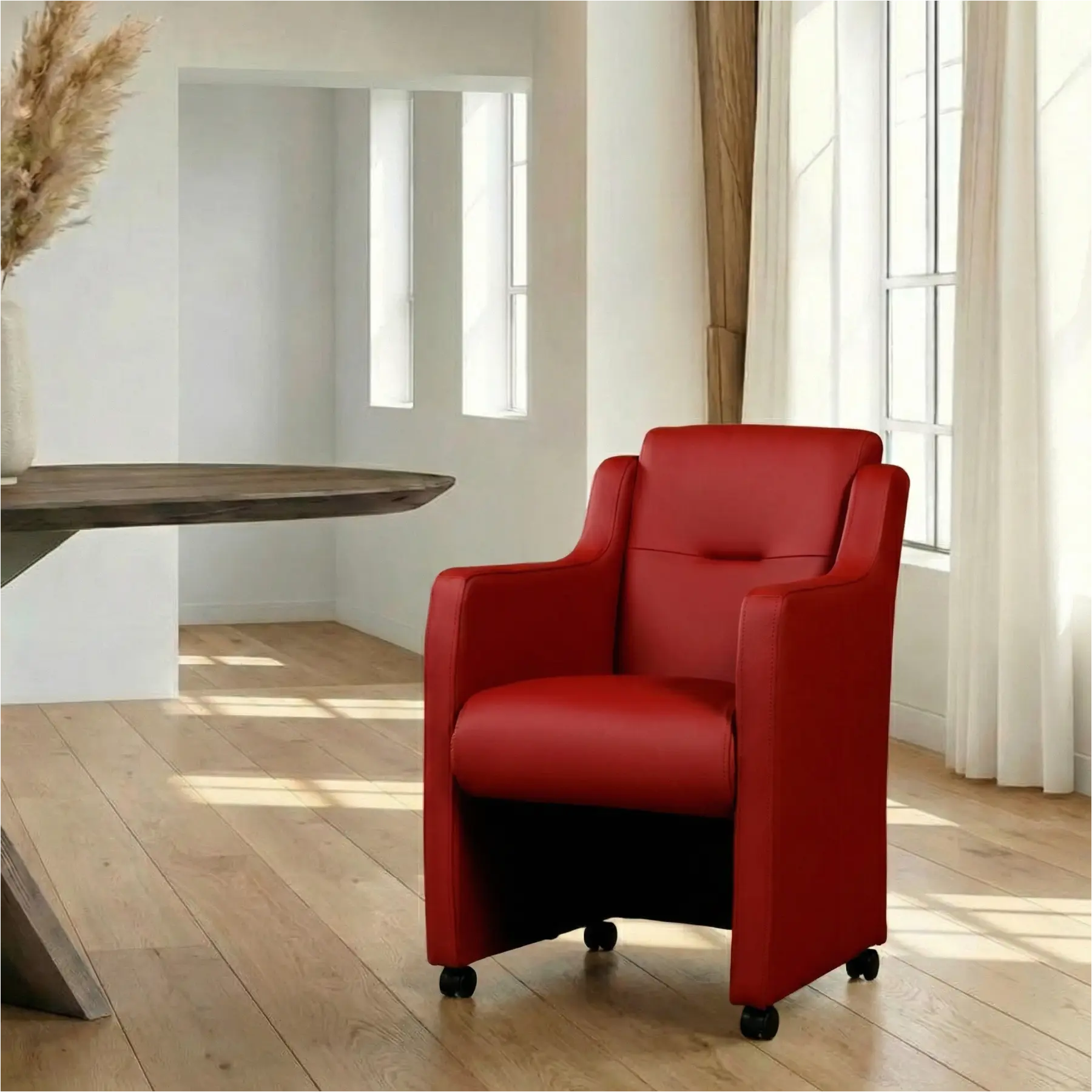 afbeelding van Leren eetkamerstoel Mass - Toledo Red (rood) - Met handgreep zwart