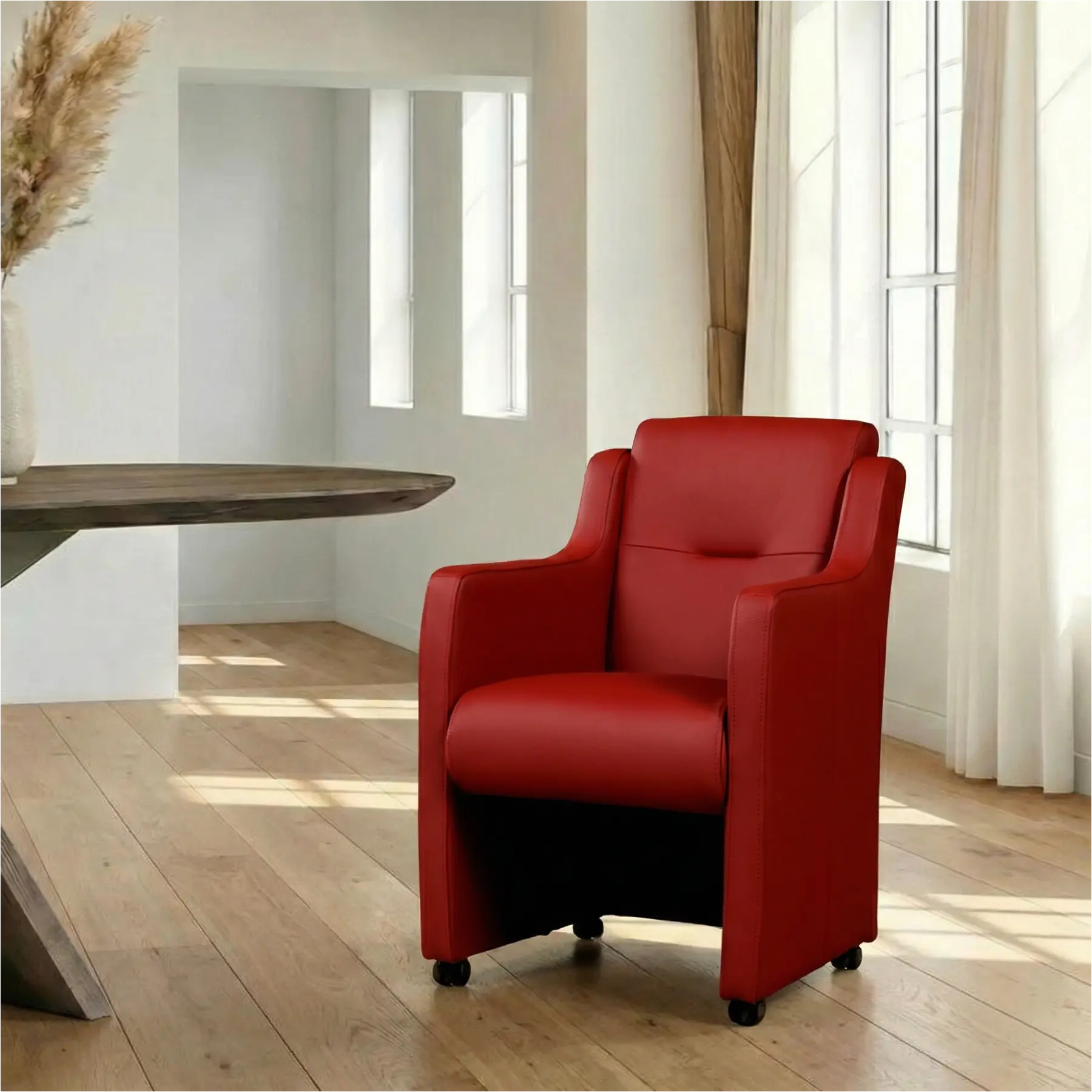 afbeelding van Leren eetkamerstoel Mass - Toledo Red (rood) - Zonder handgreep