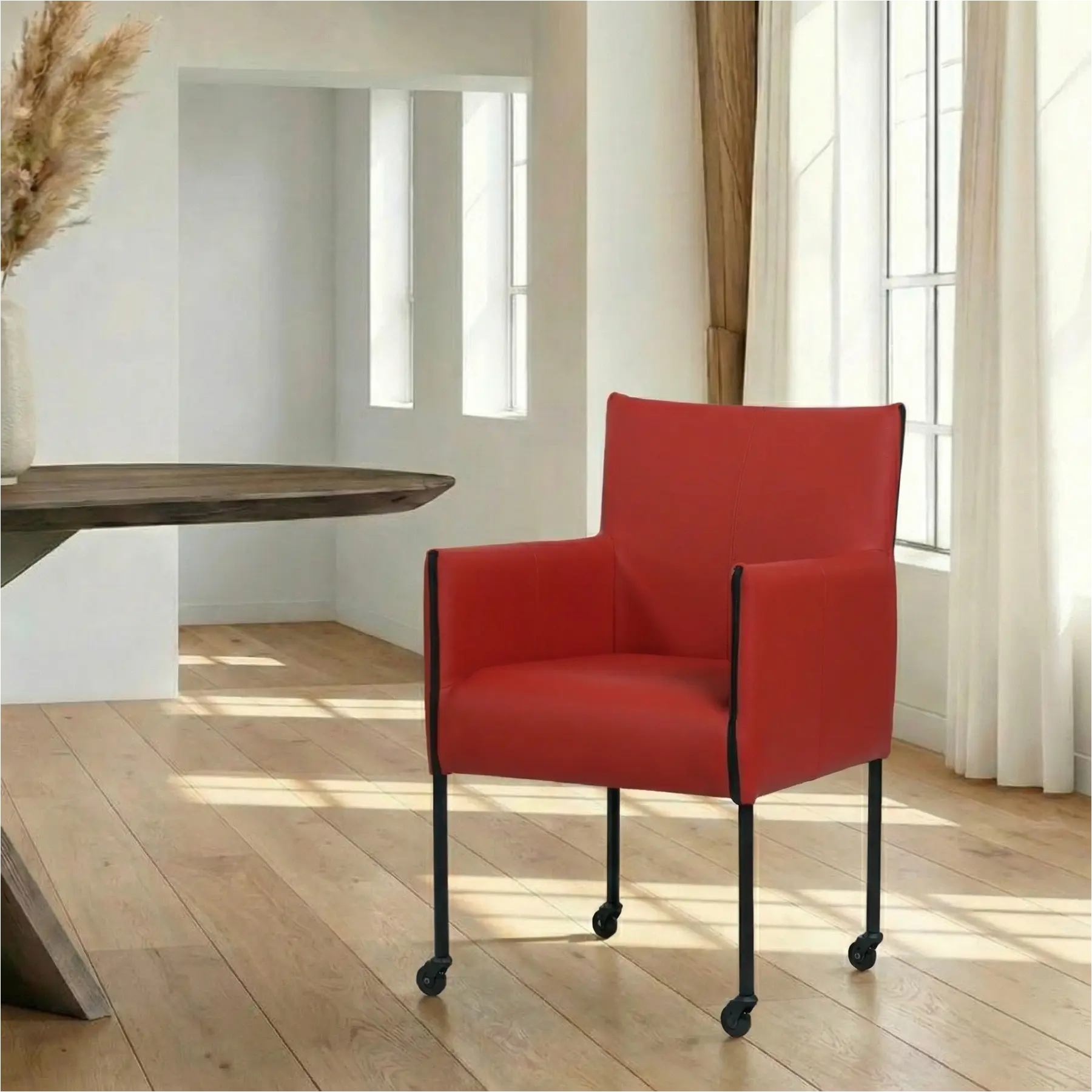 afbeelding van Leren eetkamerstoel More - Toledo Ducati (rood) - Poten staal rond zwart