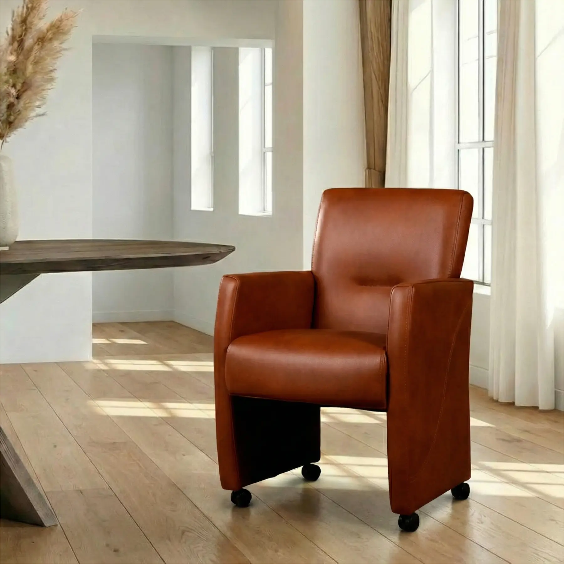 afbeelding van Leren eetkamerstoel Pleasure - Granada Savannah (cognac) - Zonder handgreep