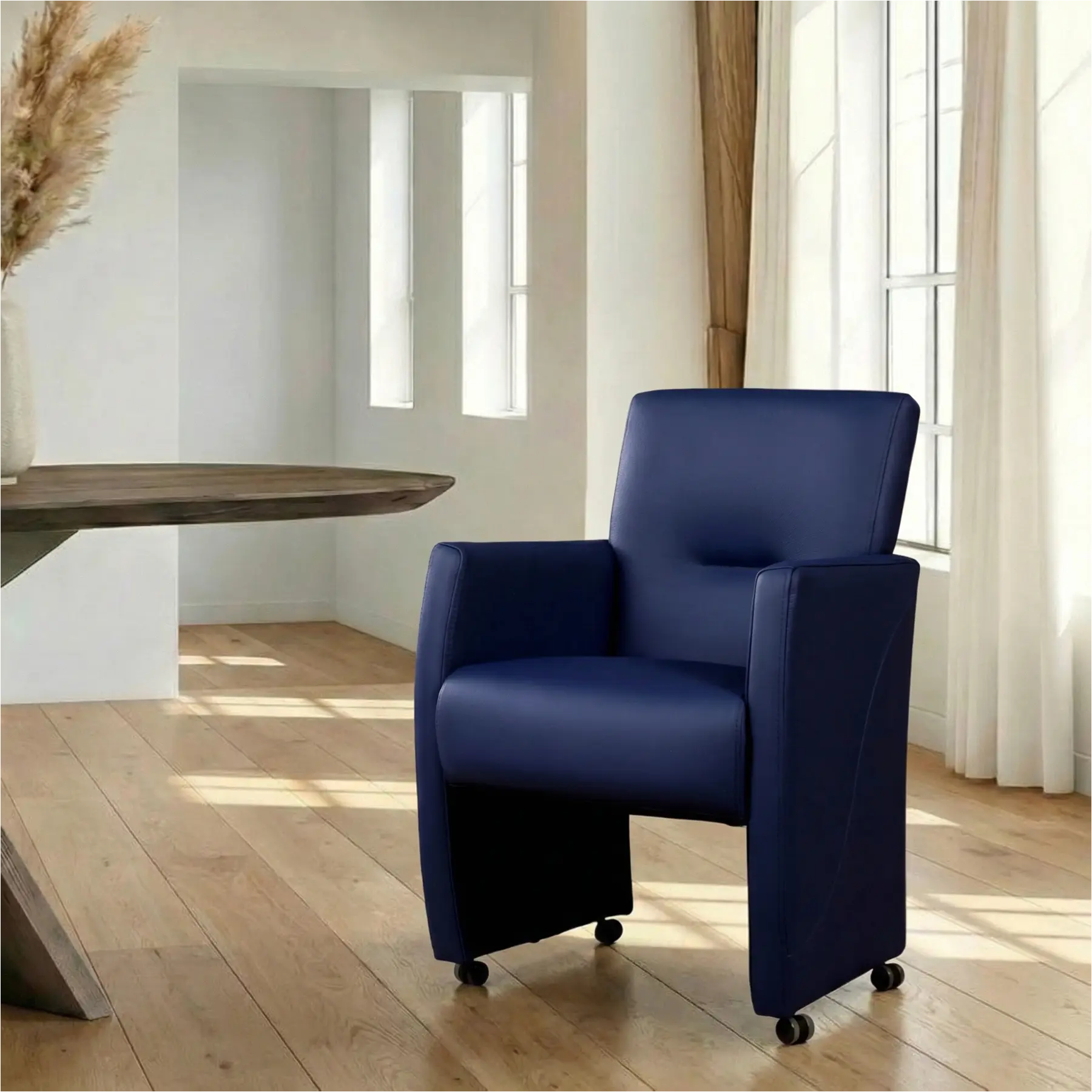 afbeelding van Leren eetkamerstoel Pleasure - Hermes Kobalt (blauw) - Zonder handgreep