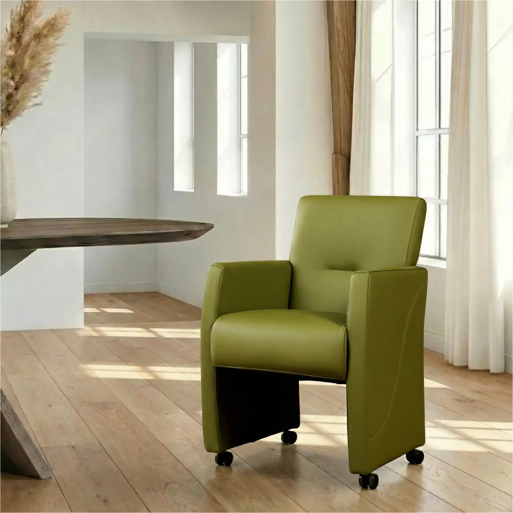 afbeelding van Leren eetkamerstoel Pleasure - Toledo Apple Green (groen) - Met handgreep RVS