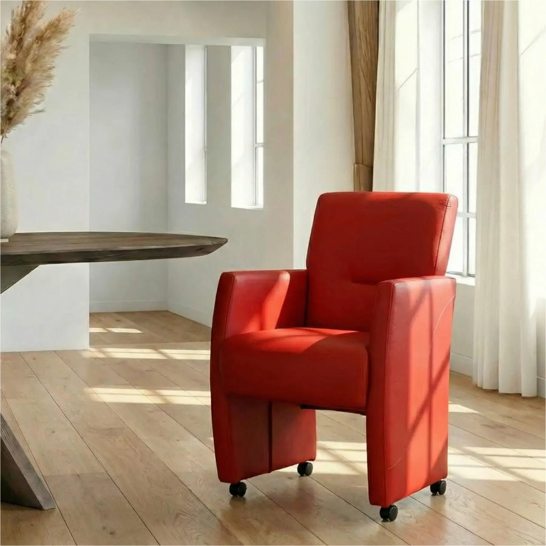 afbeelding van Leren eetkamerstoel Pleasure - Toledo Ducati (rood) - Met handgreep zwart