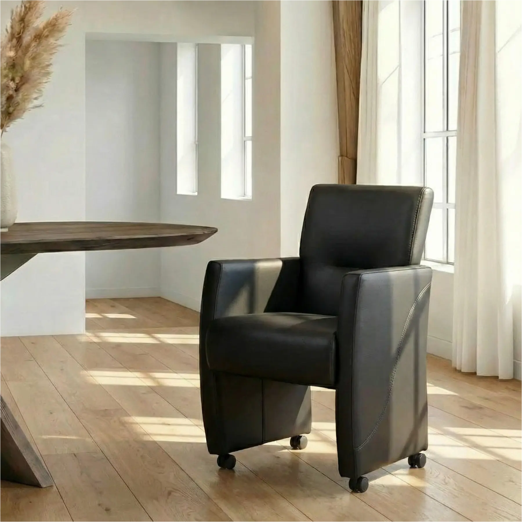 afbeelding van Leren eetkamerstoel Pleasure - Toledo Pacific (donkerblauw) - Zonder handgreep