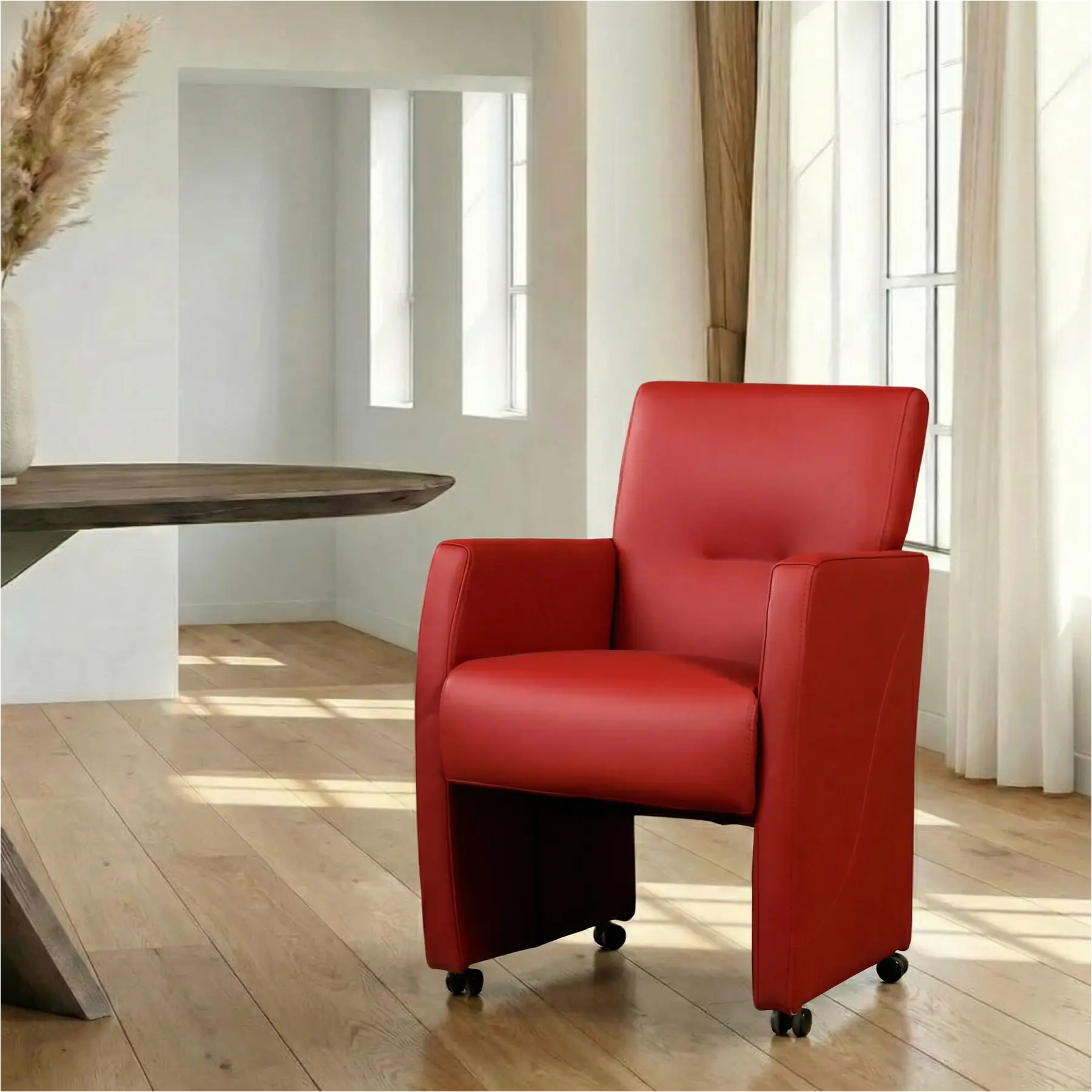 afbeelding van Leren eetkamerstoel Pleasure - Toledo Red (rood) - Zonder handgreep