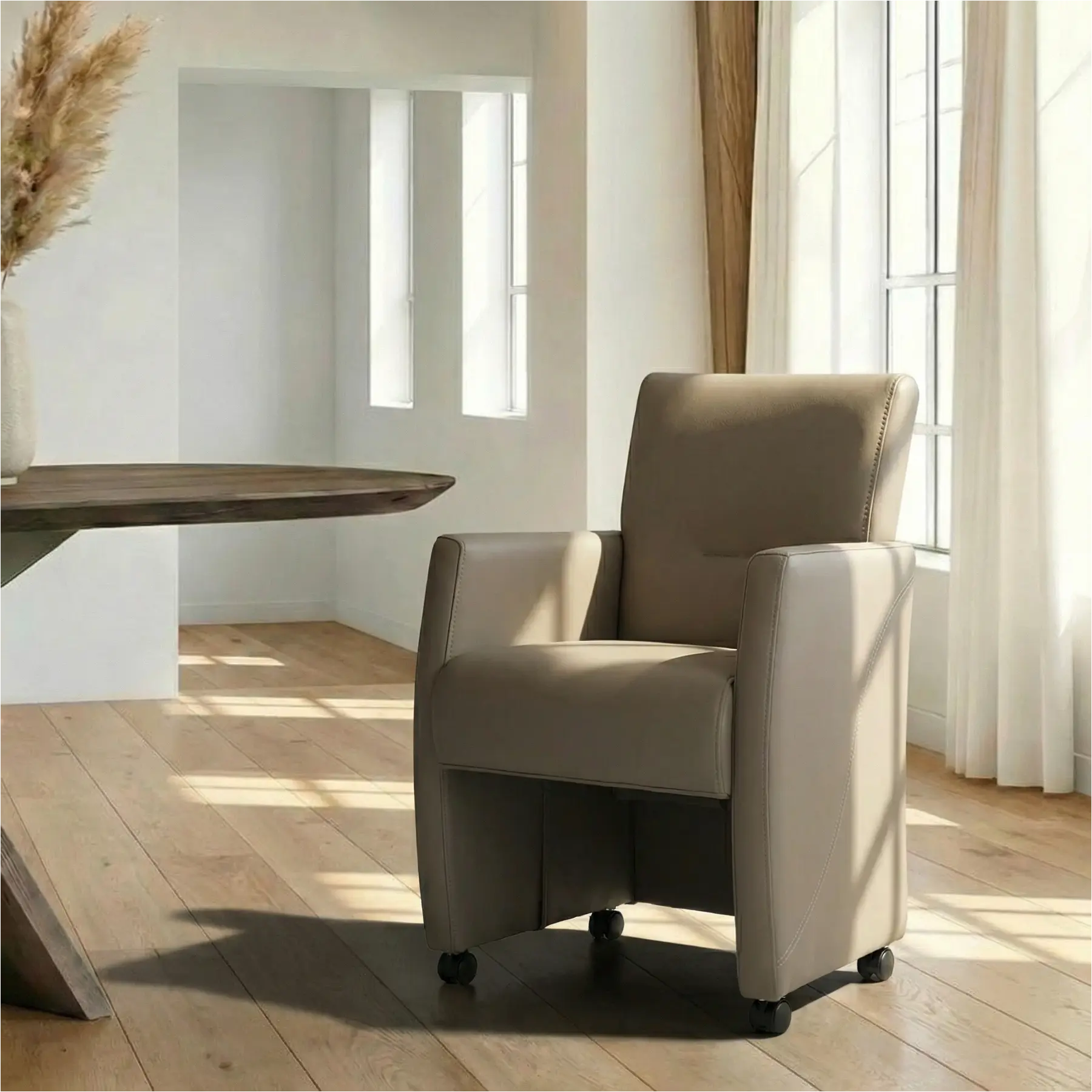 afbeelding van Leren eetkamerstoel Pleasure - Toledo Smog (grijs) - Zonder handgreep