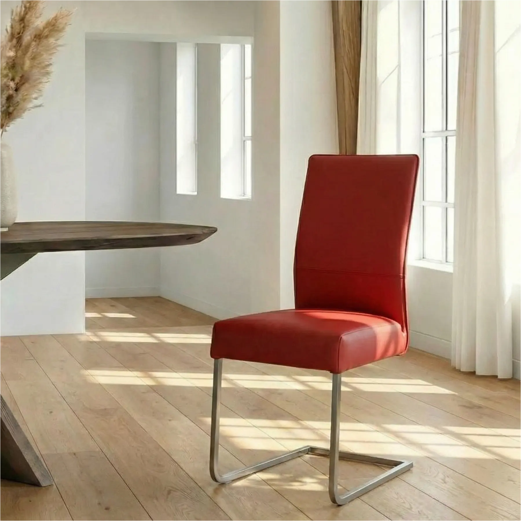 afbeelding van Leren eetkamerstoel Remix - Toledo Ducati (rood) - Sledepoot staal vierkant RVS