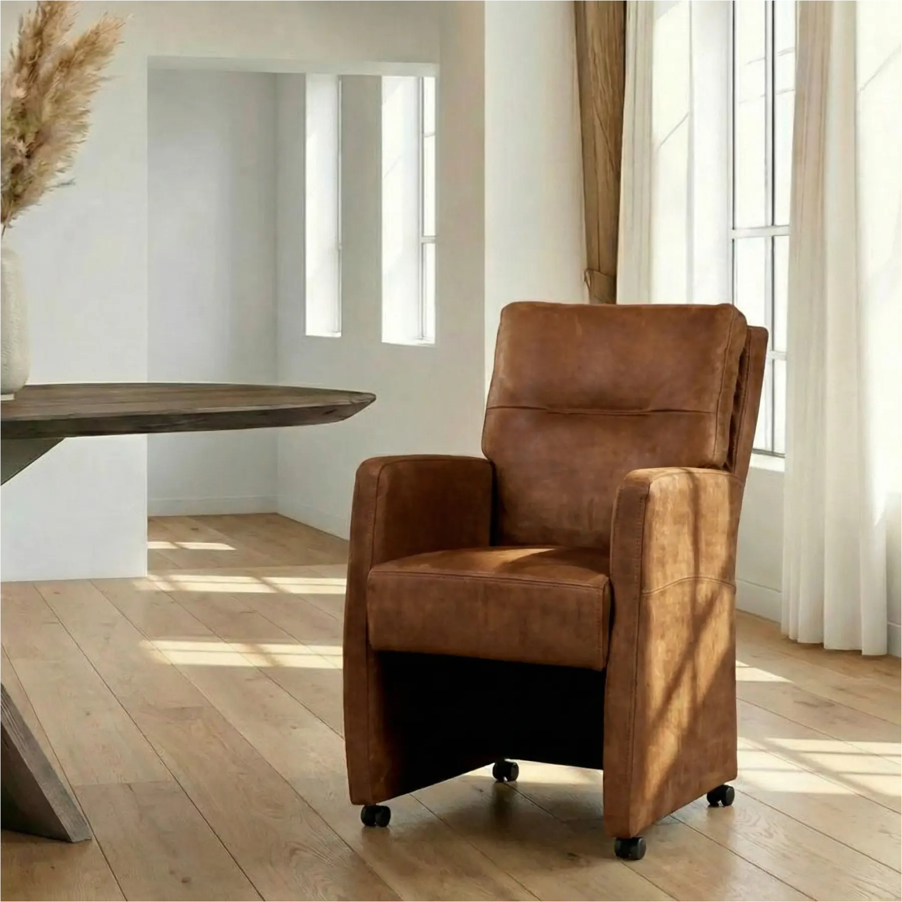 afbeelding van Leren eetkamerstoel Sharp