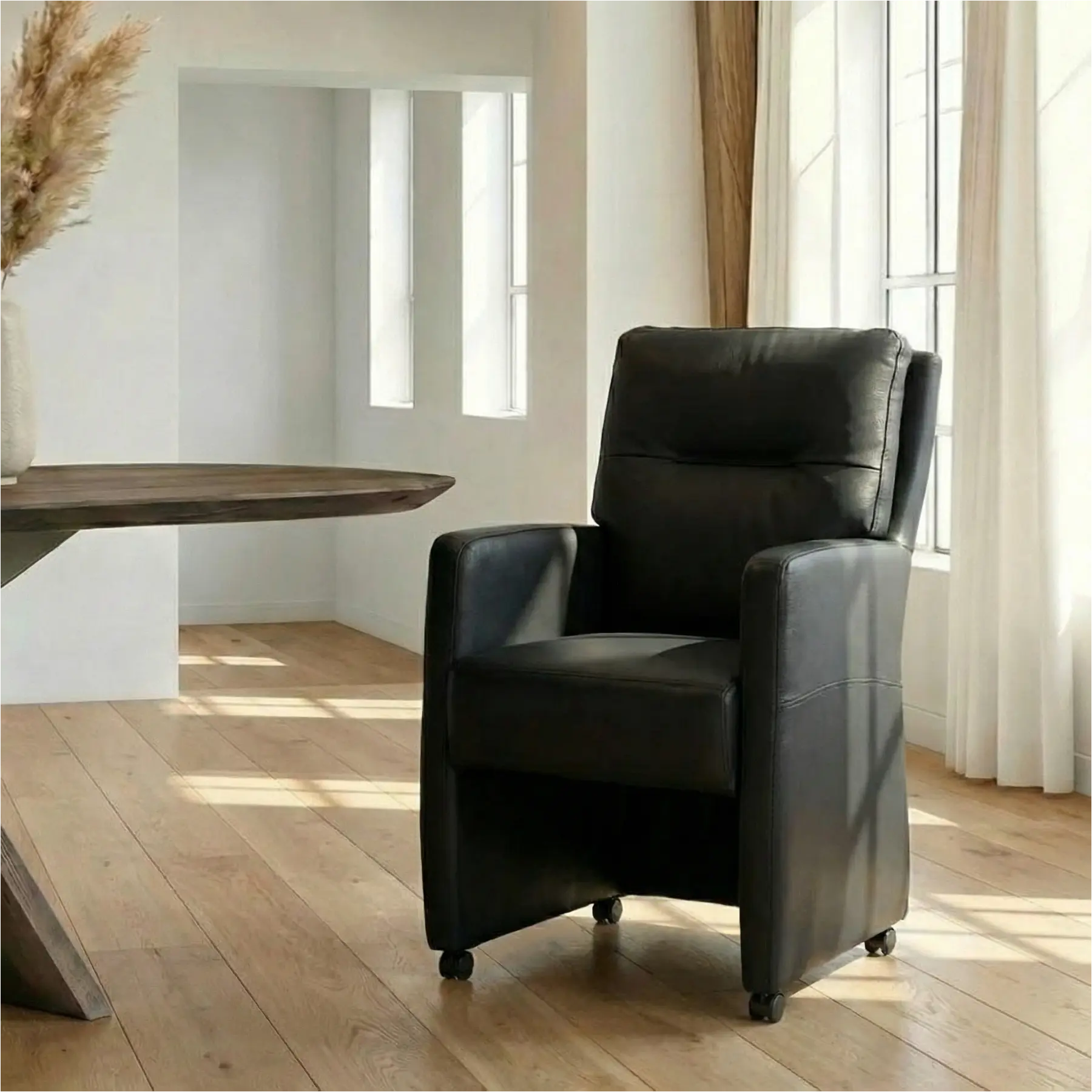 afbeelding van Leren eetkamerstoel Sharp - Granada Black (zwart) - Zonder handgreep