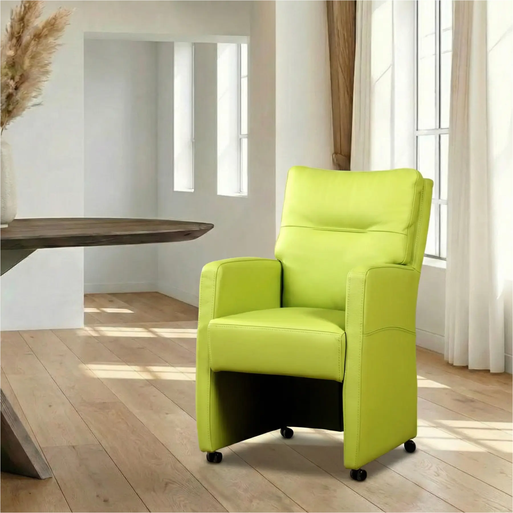 afbeelding van Leren eetkamerstoel Sharp - Hermes Lime (felgroen) - Zonder handgreep