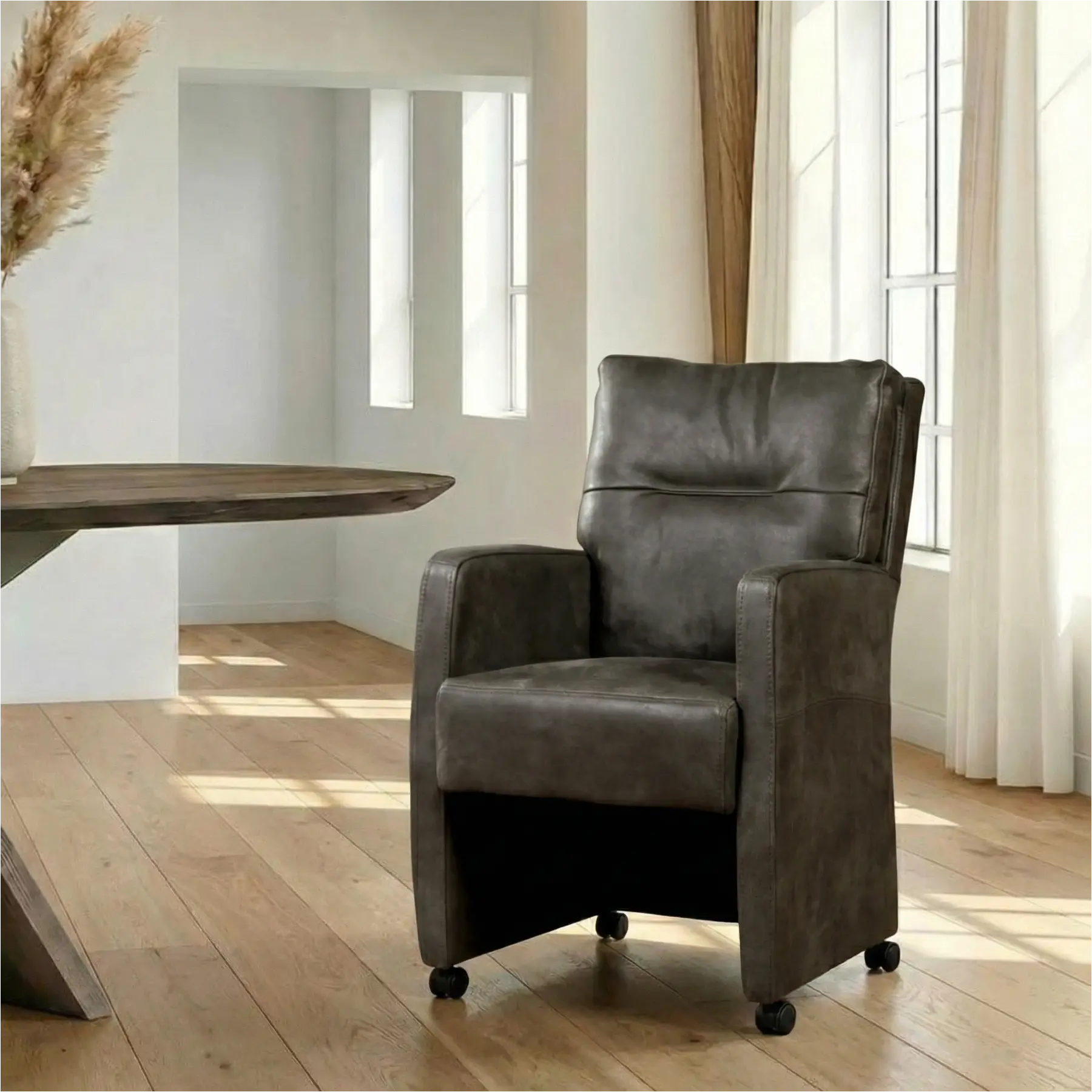 afbeelding van Leren eetkamerstoel Sharp - Kenia Antracite (grijs) - Zonder handgreep