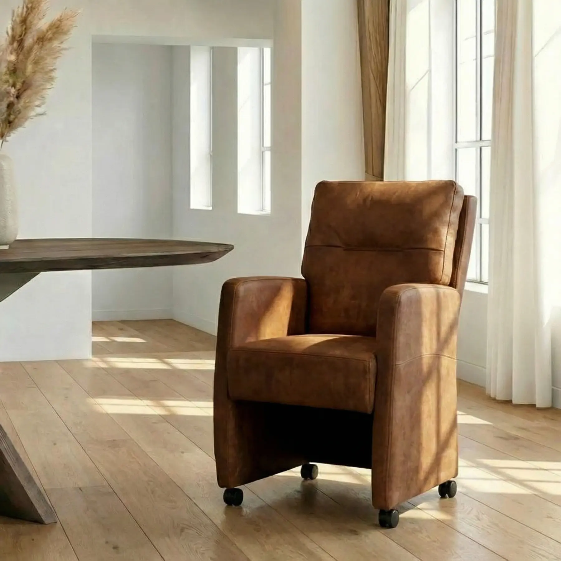 afbeelding van Leren eetkamerstoel Sharp - Kenia Brown (bruin) - Zonder handgreep