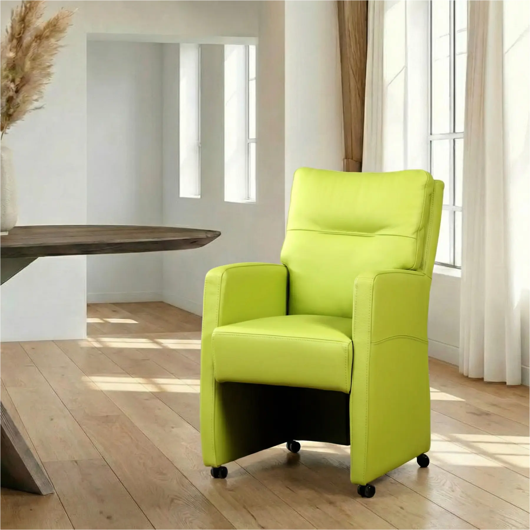 afbeelding van Leren eetkamerstoel Sharp - Toledo Lime (felgroen) - Met handgreep RVS