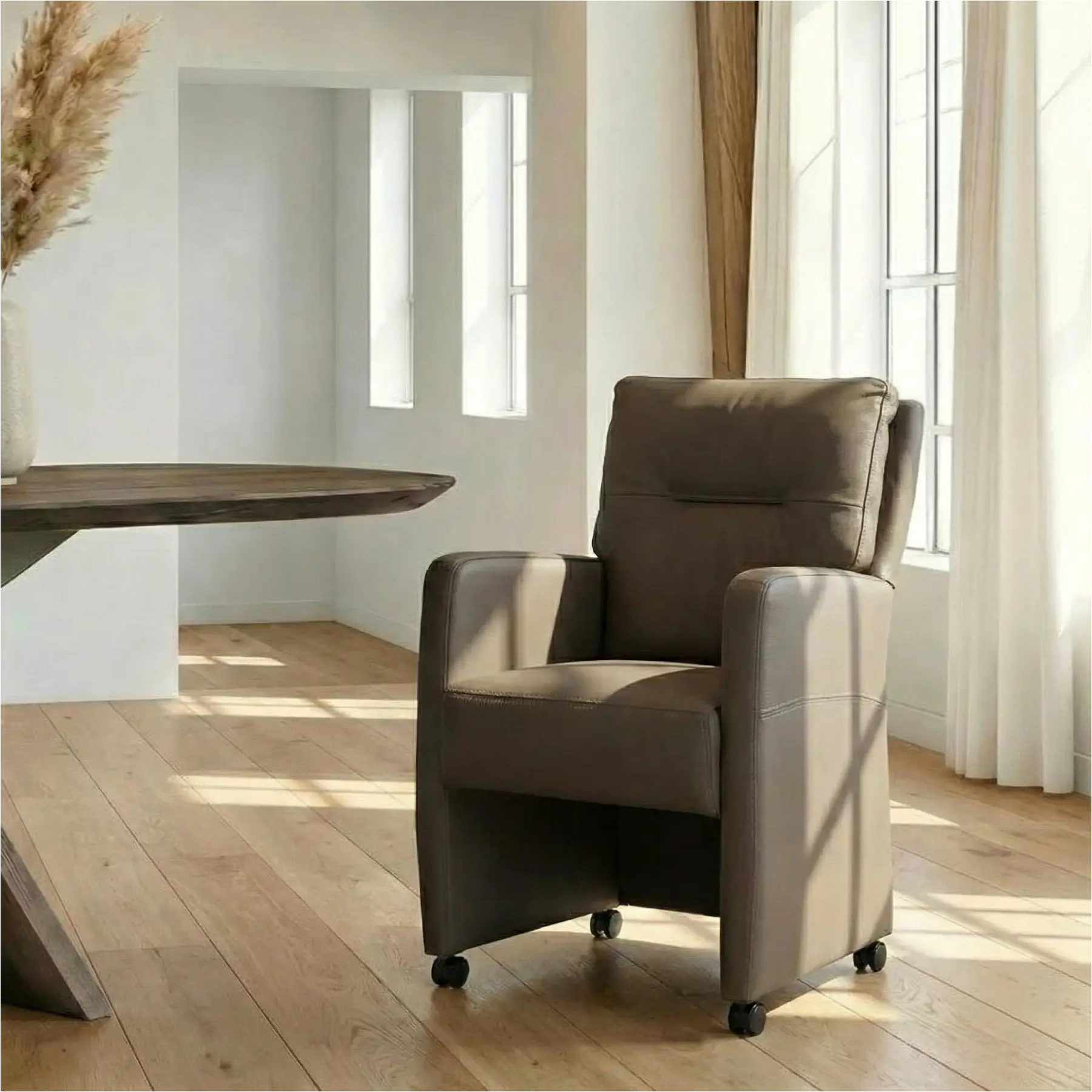 afbeelding van Leren eetkamerstoel Sharp - Toledo Moss (bruin/groen) - Zonder handgreep