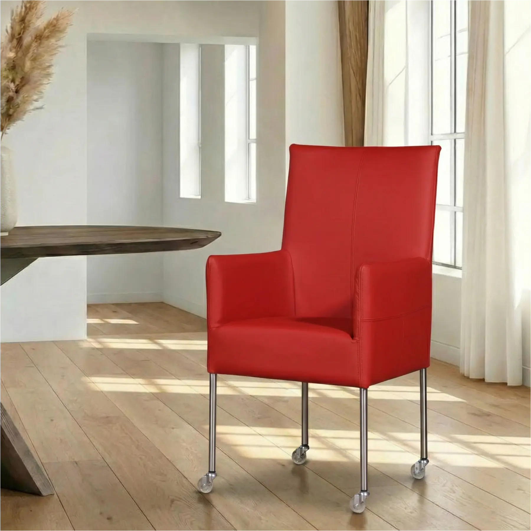 afbeelding van Leren eetkamerstoel Spark - Toledo Ducati (rood) - Poten staal rond RVS