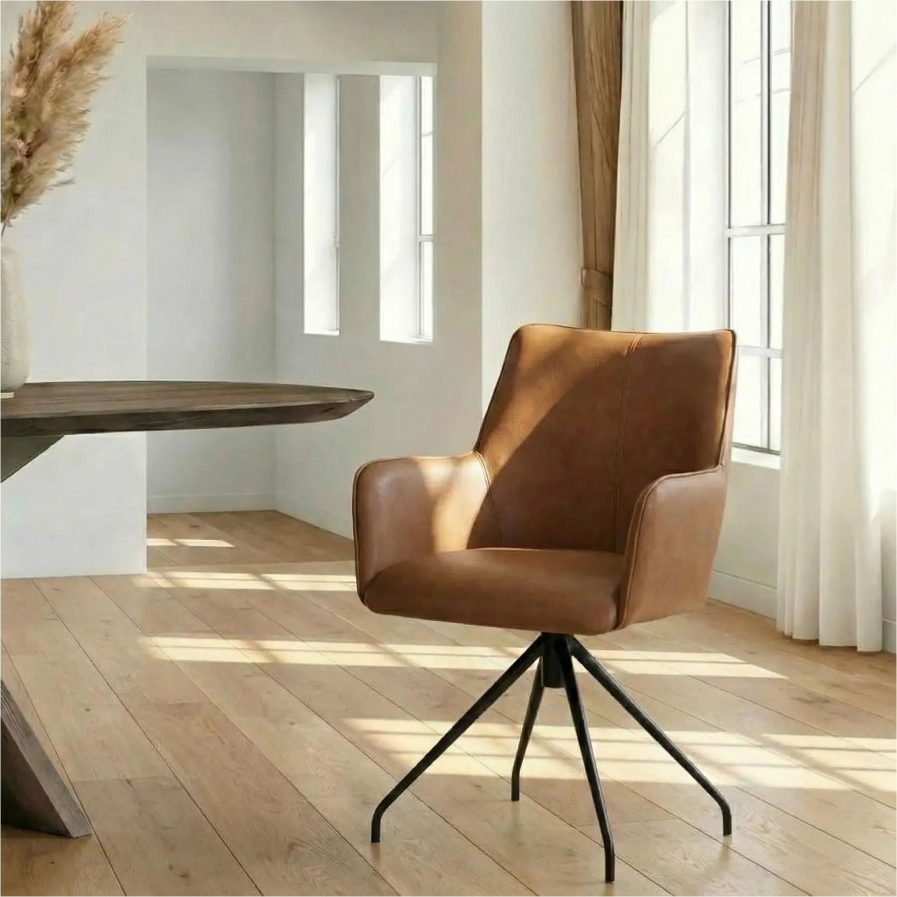 afbeelding van Leren eetkamerstoel Wave