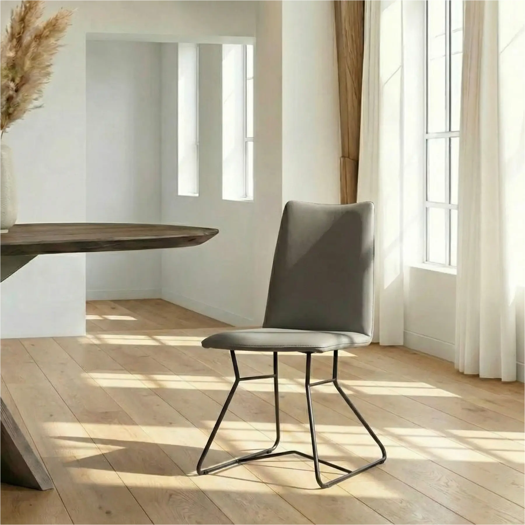 afbeelding van Set van 6 olijf kleur leren eetkamerstoelen Roos