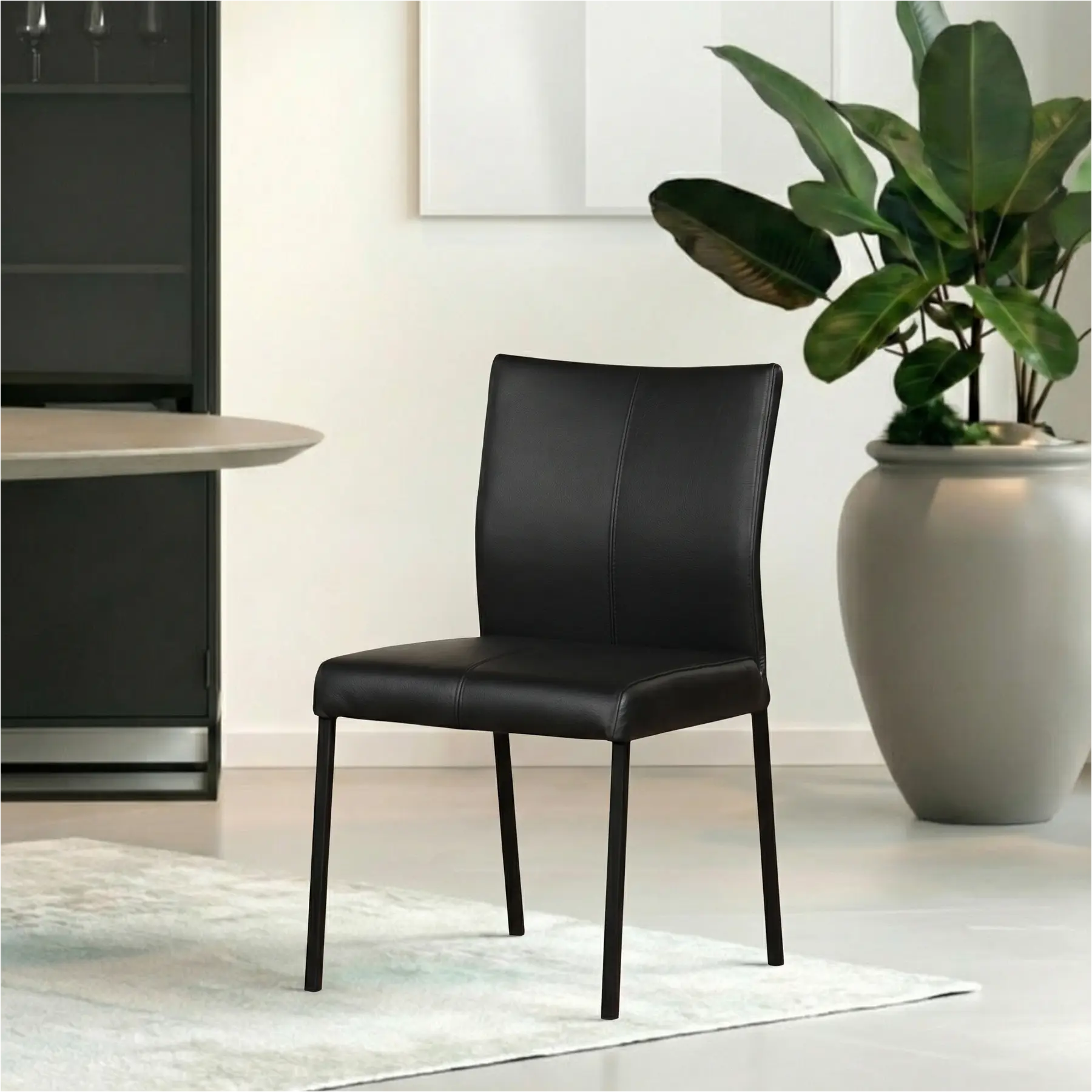 afbeelding van Set van 10 Leren eetkamerstoelen Basic - Toledo Nero (zwart) - Poten staal vierkant zwart