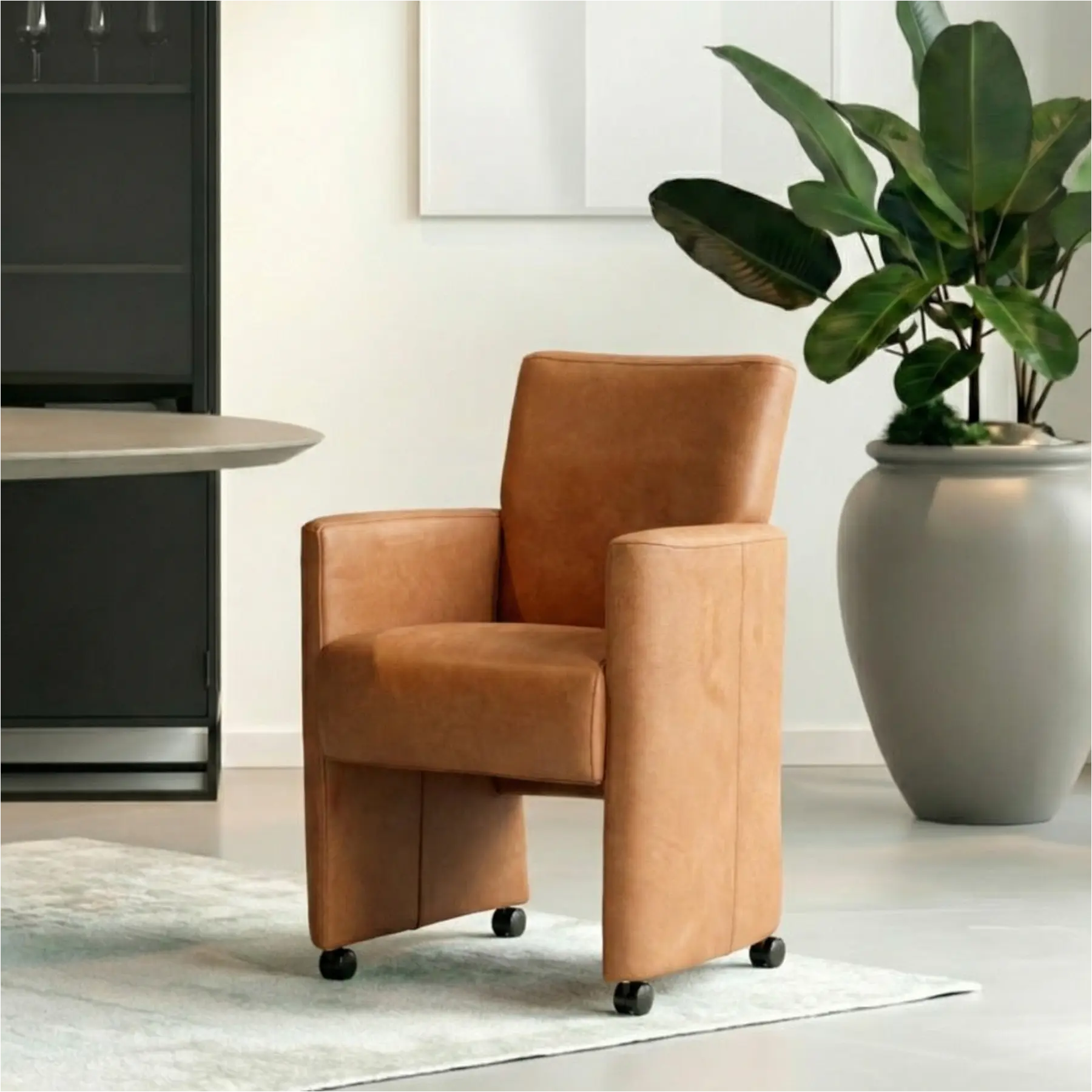 afbeelding van Set van 10 Leren eetkamerstoelen Elegant - Kenia Rost (oranje) - Zonder handgreep