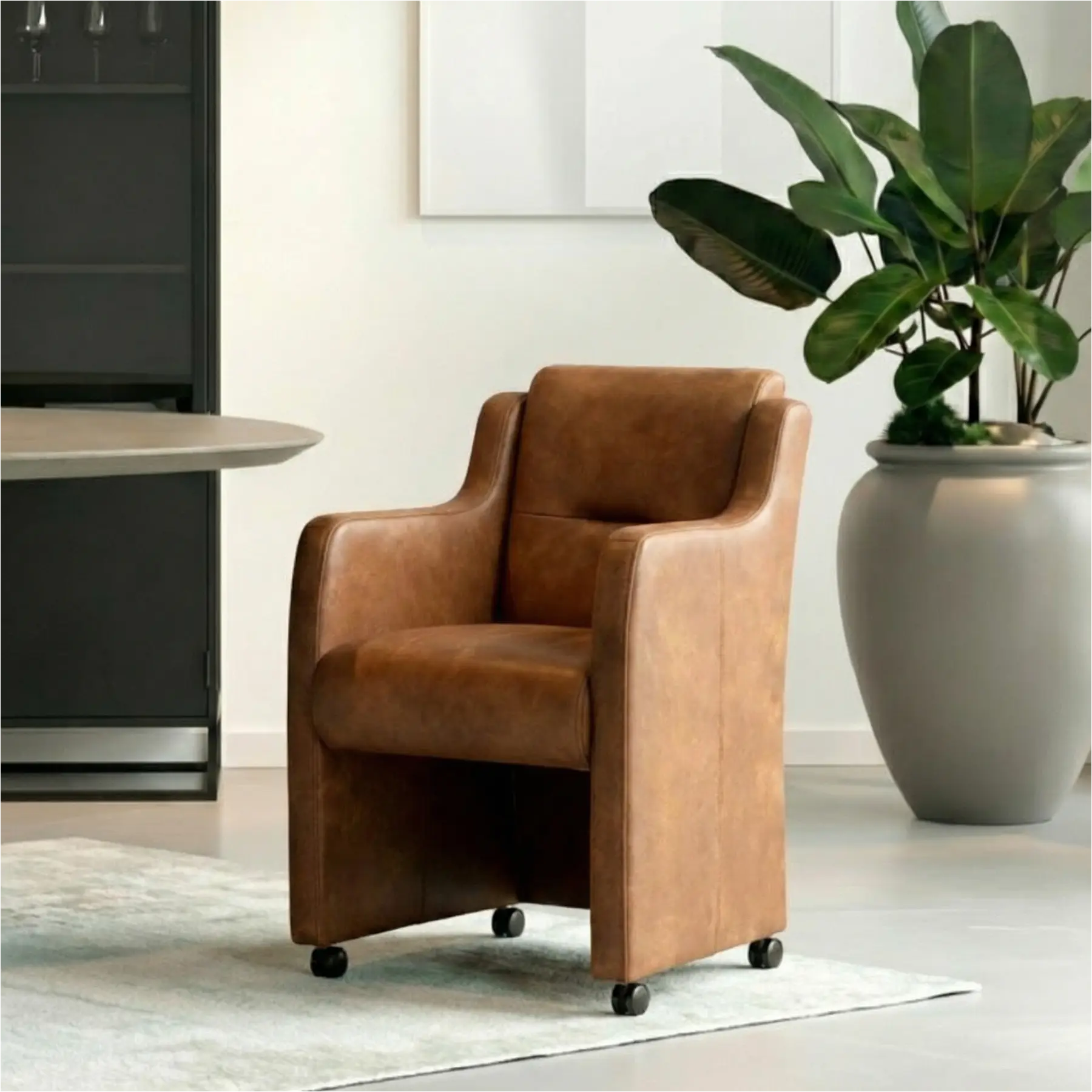 afbeelding van Set van 10 Leren eetkamerstoelen Mass - Kenia Brown (bruin) - Met handgreep RVS