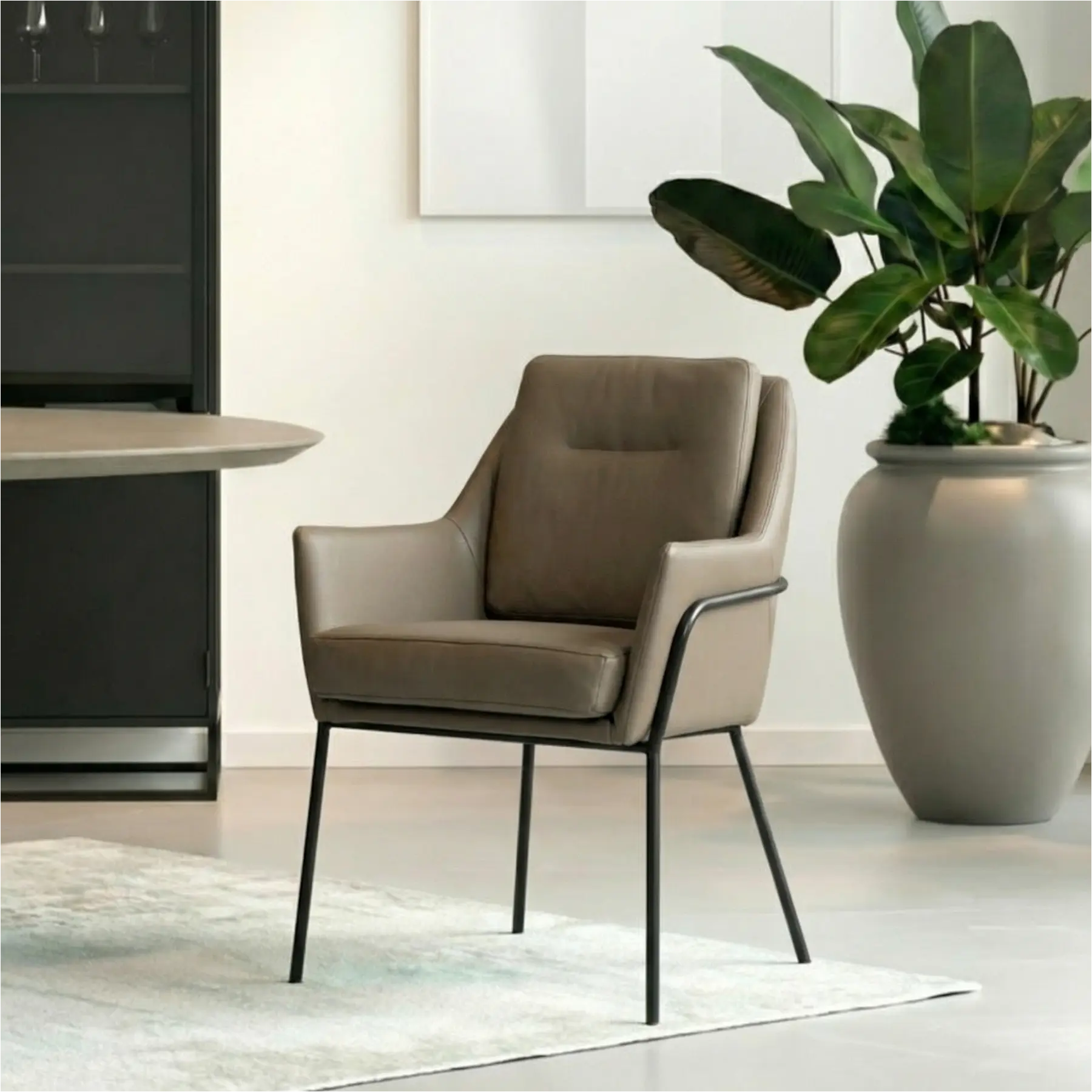 afbeelding van Set van 10 Leren eetkamerstoelen Mix - Toledo Moss (bruin/groen) - Poten staal rond zwart