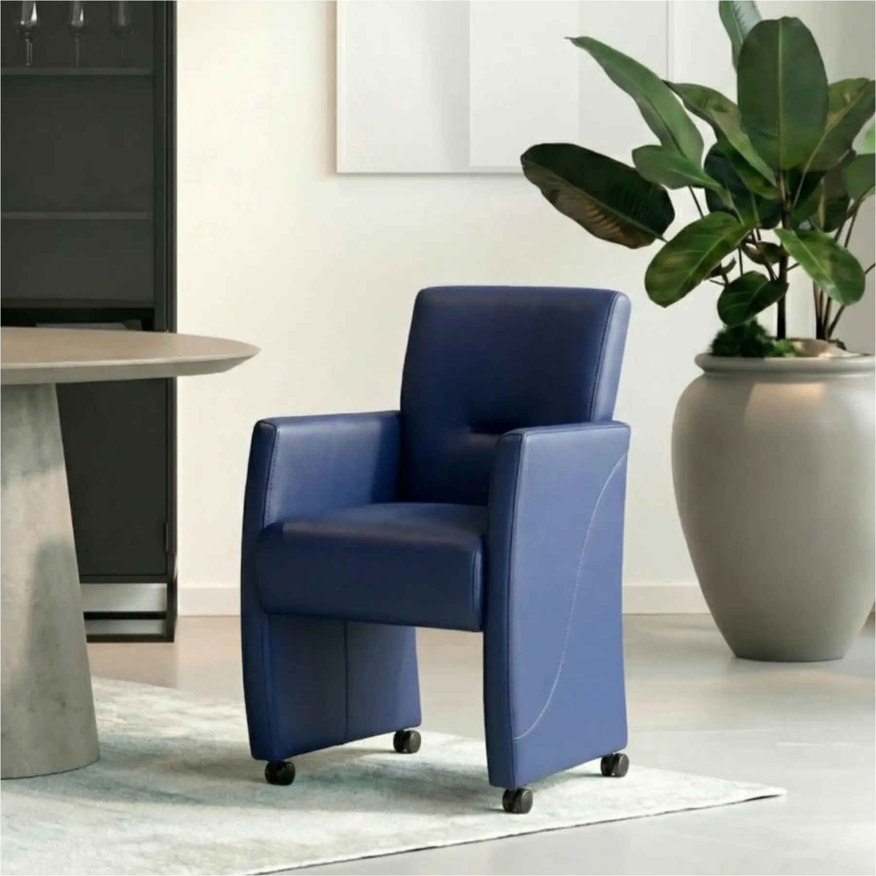 afbeelding van Set van 10 Leren eetkamerstoelen Pleasure - Toledo Kobalt (blauw) - Zonder handgreep