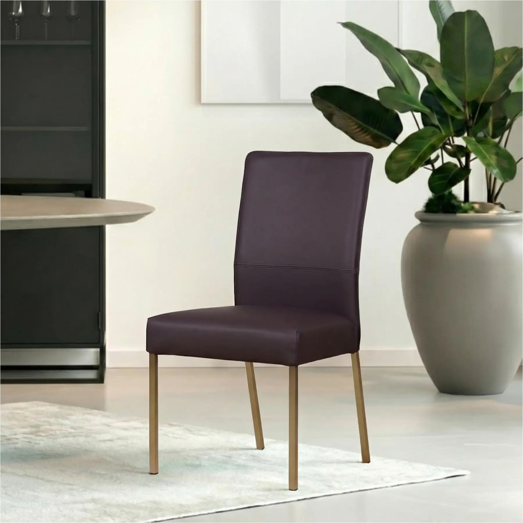 afbeelding van Set van 10 Leren eetkamerstoelen Real - Toledo Merlin (donkerpaars) - Poten staal vierkant RVS