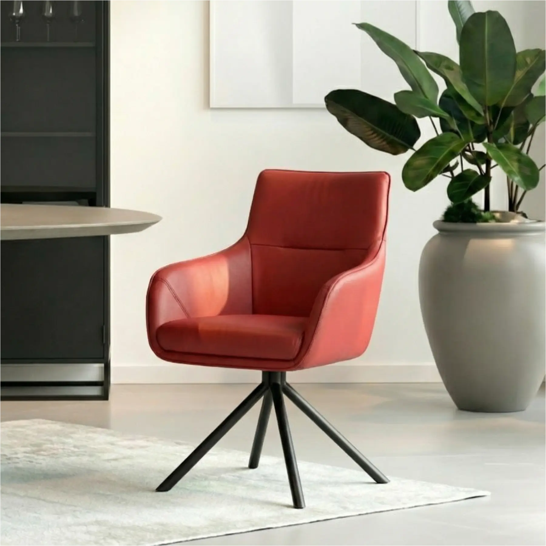 afbeelding van Set van 4 Leren draaibare eetkamerstoelen Fancy - Toledo Ducati (rood) - Spinpoot staal rond zwart