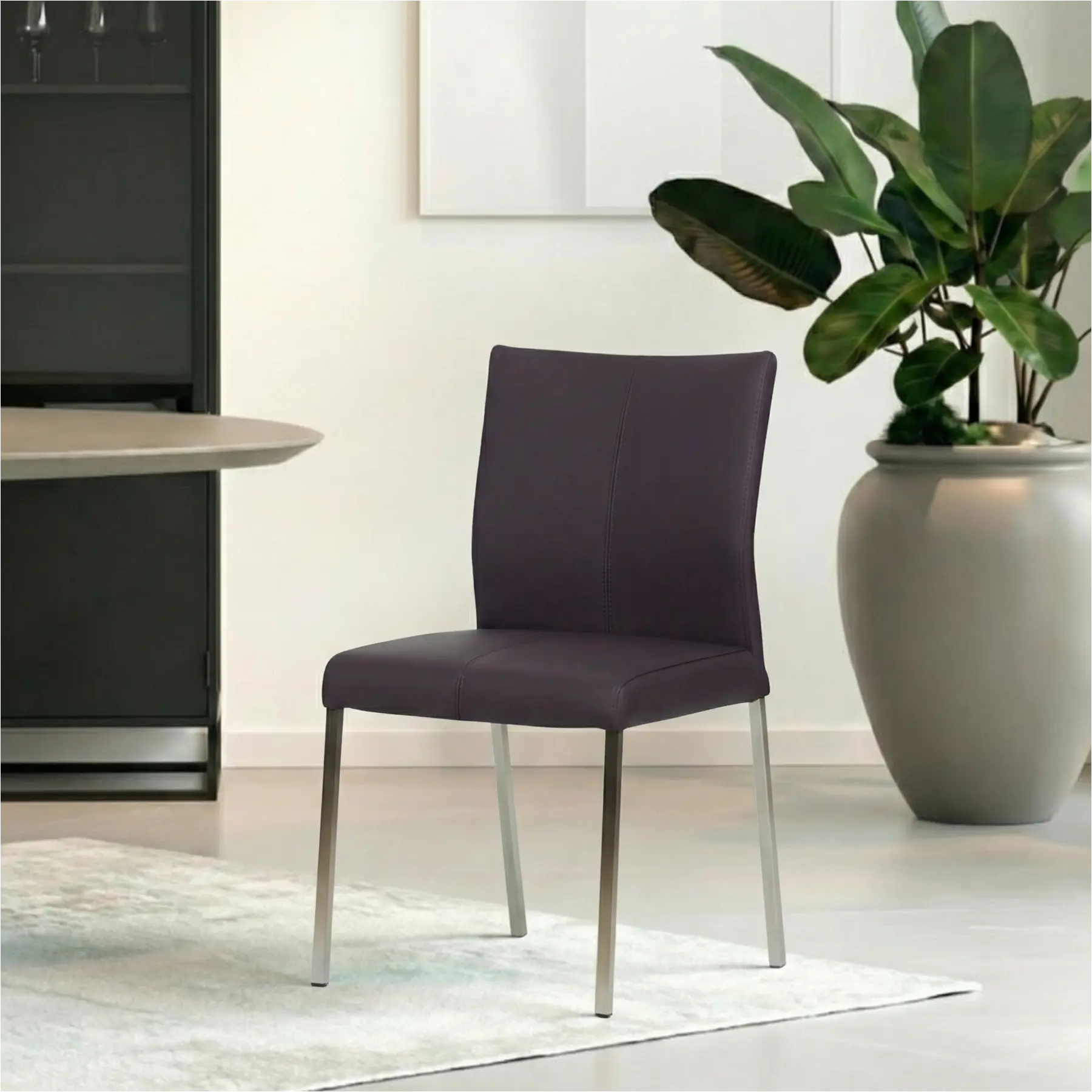 afbeelding van Set van 4 Leren eetkamerstoelen Basic - Toledo Merlin (donkerpaars) - Poten staal vierkant RVS