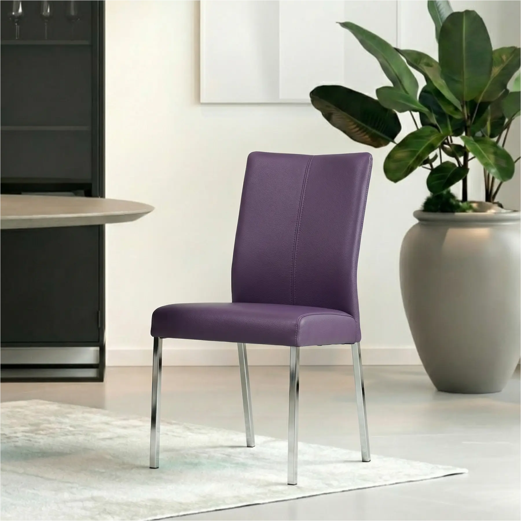 afbeelding van Set van 4 Leren eetkamerstoelen Comfort - Toledo Aubergine (paars) - Poten staal vierkant RVS