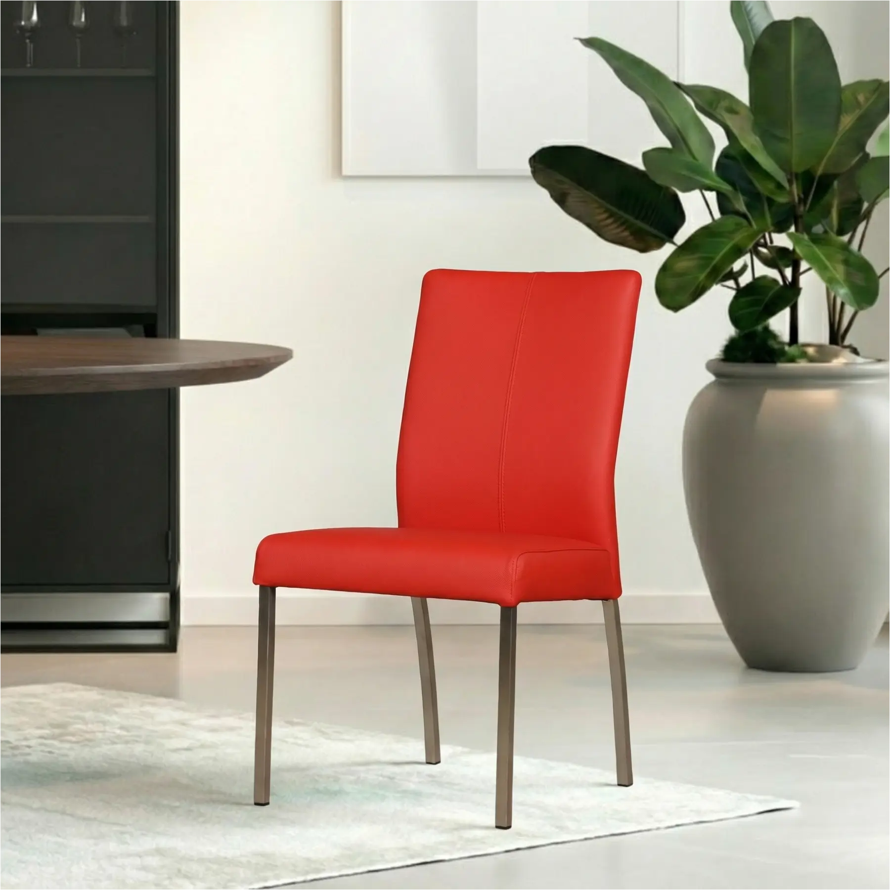 afbeelding van Set van 4 Leren eetkamerstoelen Comfort - Toledo Ferrari (felrood) - Poten staal vierkant RVS