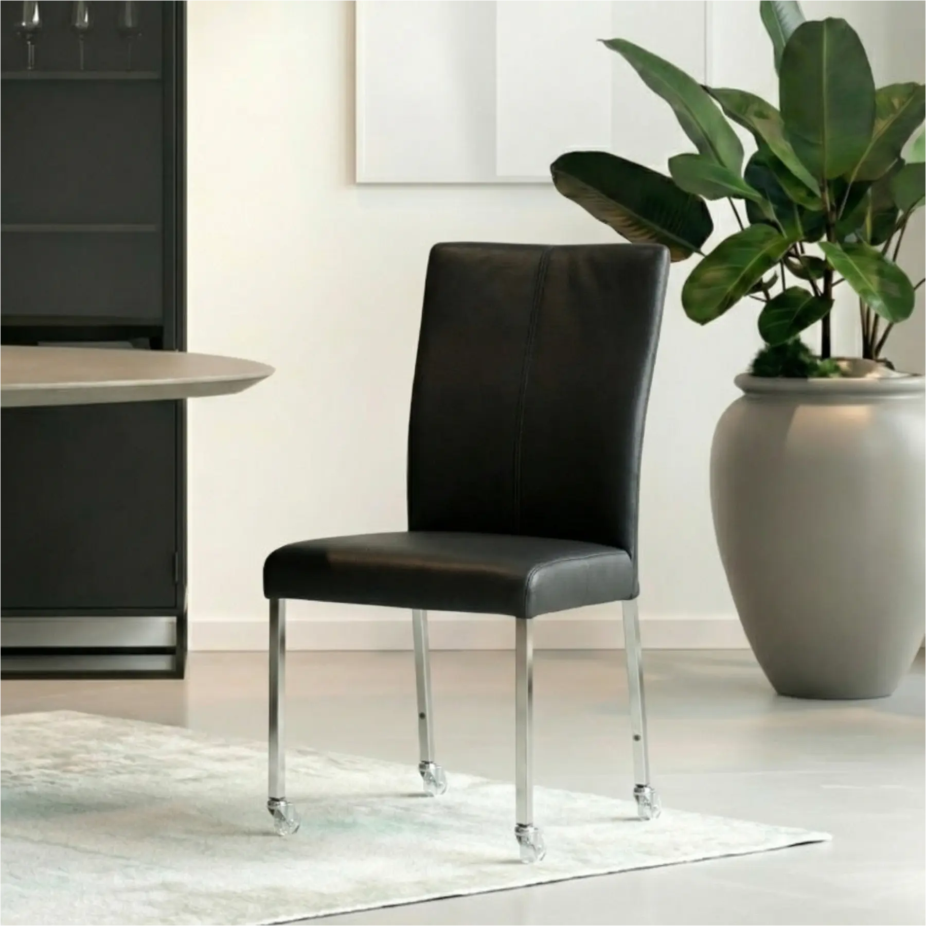 afbeelding van Set van 4 Leren eetkamerstoelen Deal - Hermes Nero (zwart) - Poten staal vierkant RVS