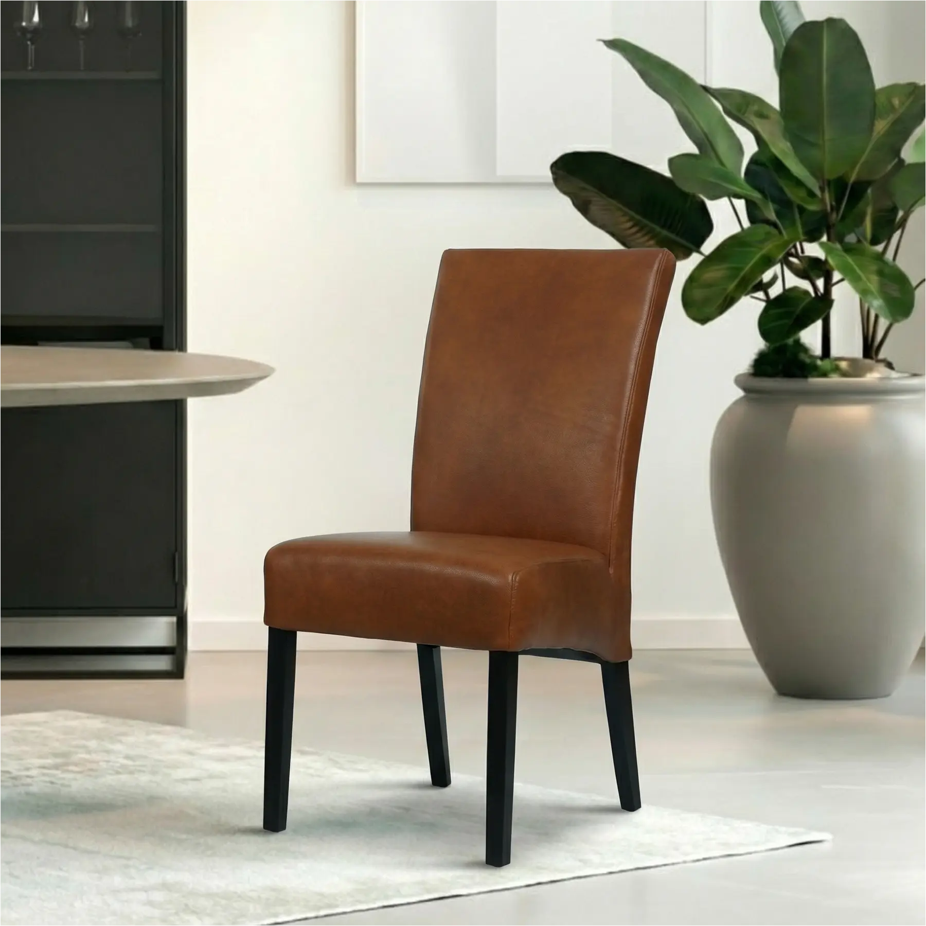 afbeelding van Set van 4 Leren eetkamerstoelen Just - Granada Savannah (cognac) - Poten hout zwart