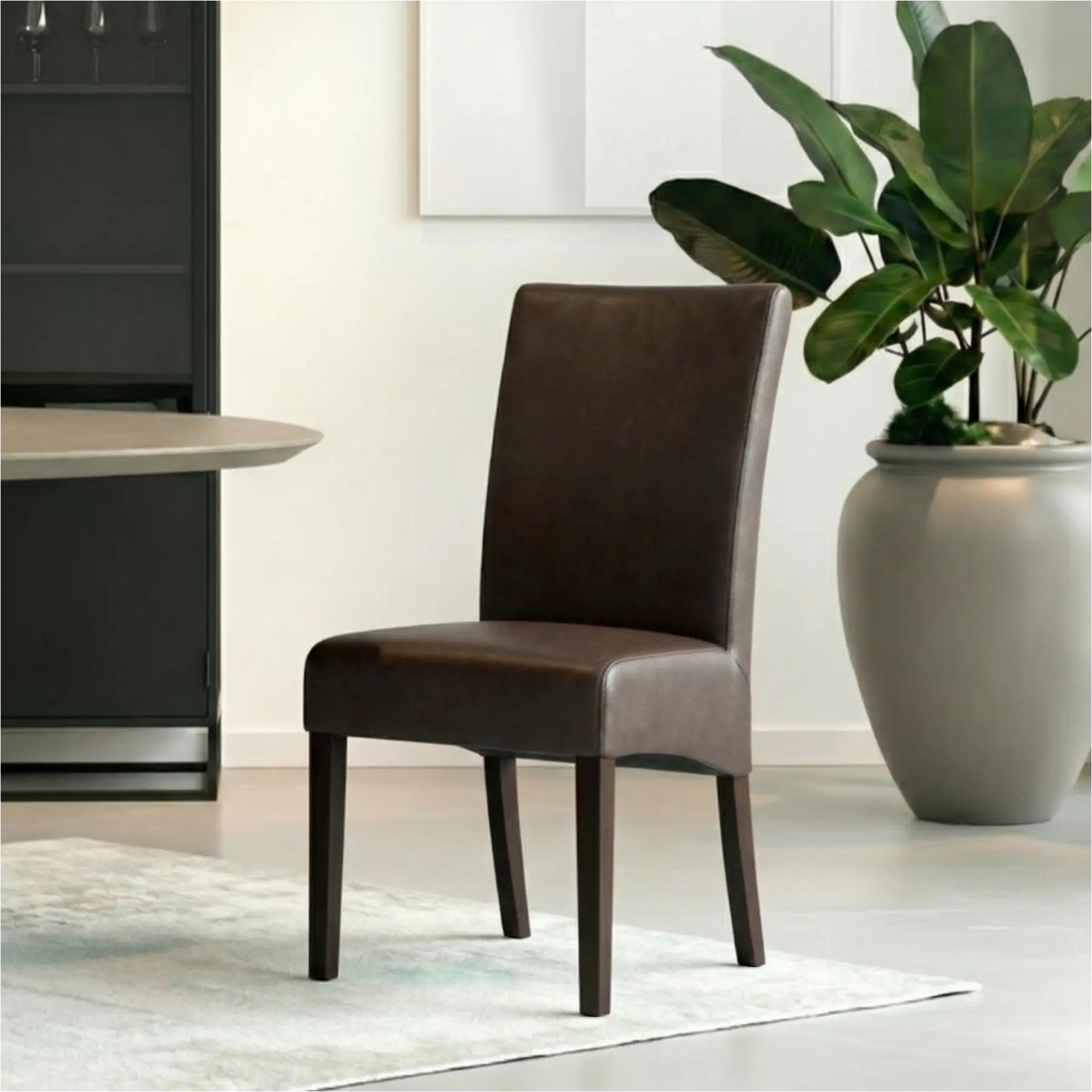 afbeelding van Set van 4 Leren eetkamerstoelen Just - Toledo Caffe (donkerbruin) - Poten hout zwart