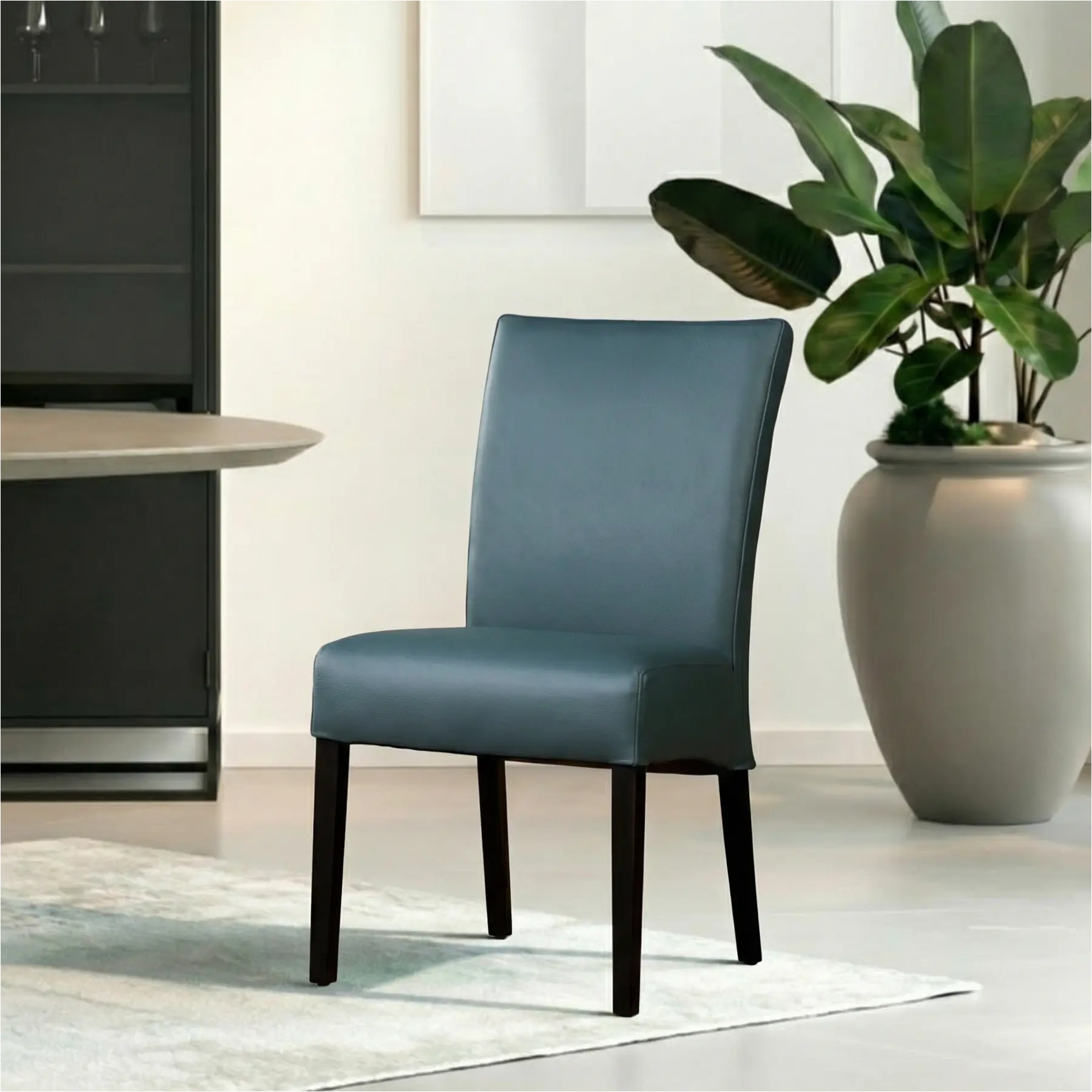 afbeelding van Set van 4 Leren eetkamerstoelen Just - Toledo Whale (blauw/grijs) - Poten hout zwart