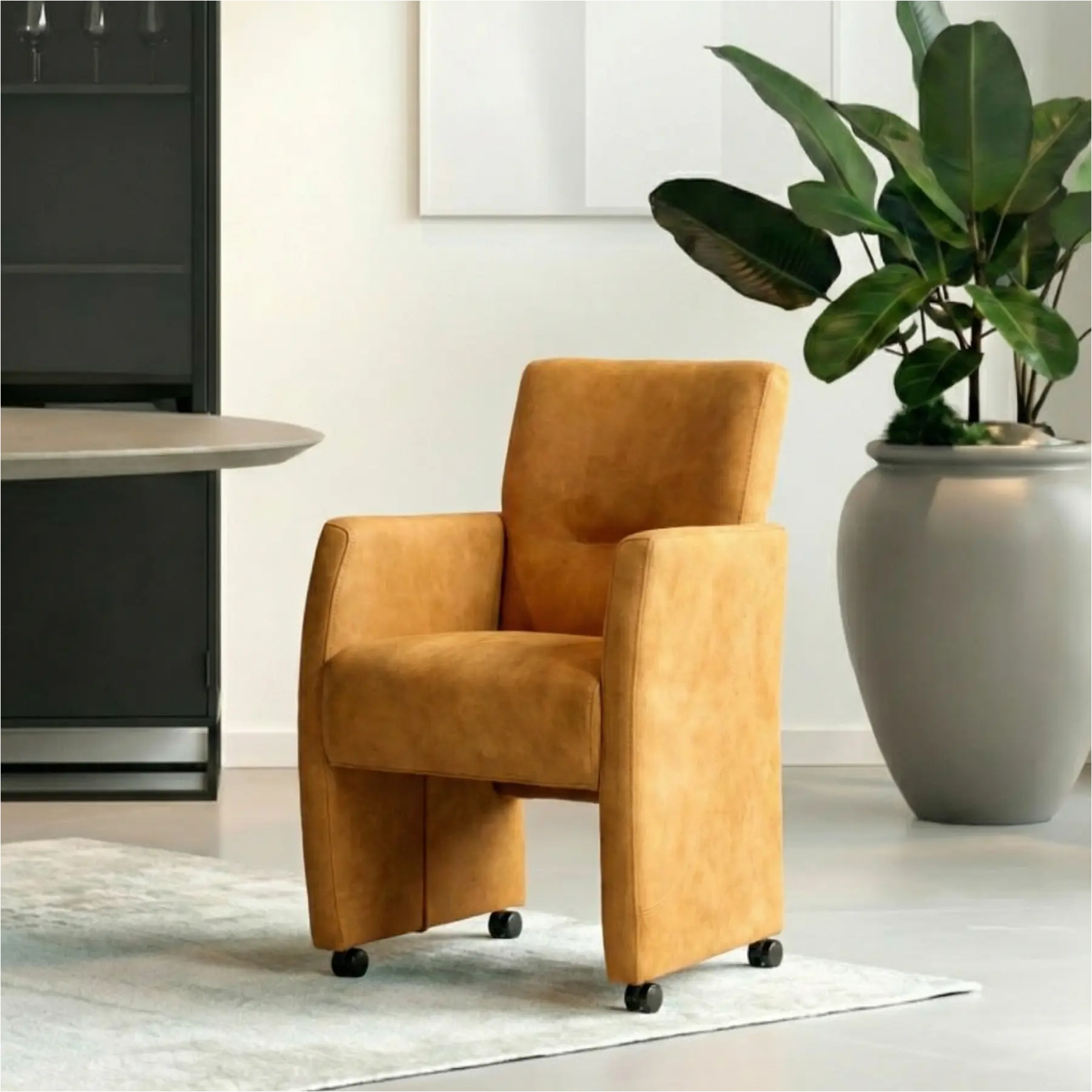 afbeelding van Set van 4 Leren eetkamerstoelen Pleasure - Kenia Cognac (cognac) - Met handgreep zwart