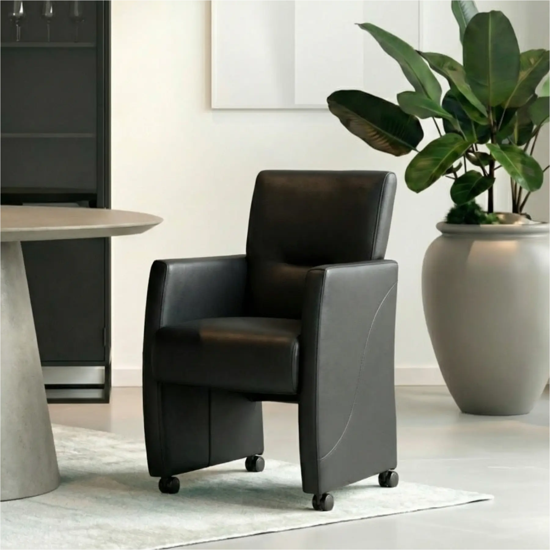 afbeelding van Set van 4 Leren eetkamerstoelen Pleasure - Toledo Pacific (donkerblauw) - Met handgreep RVS