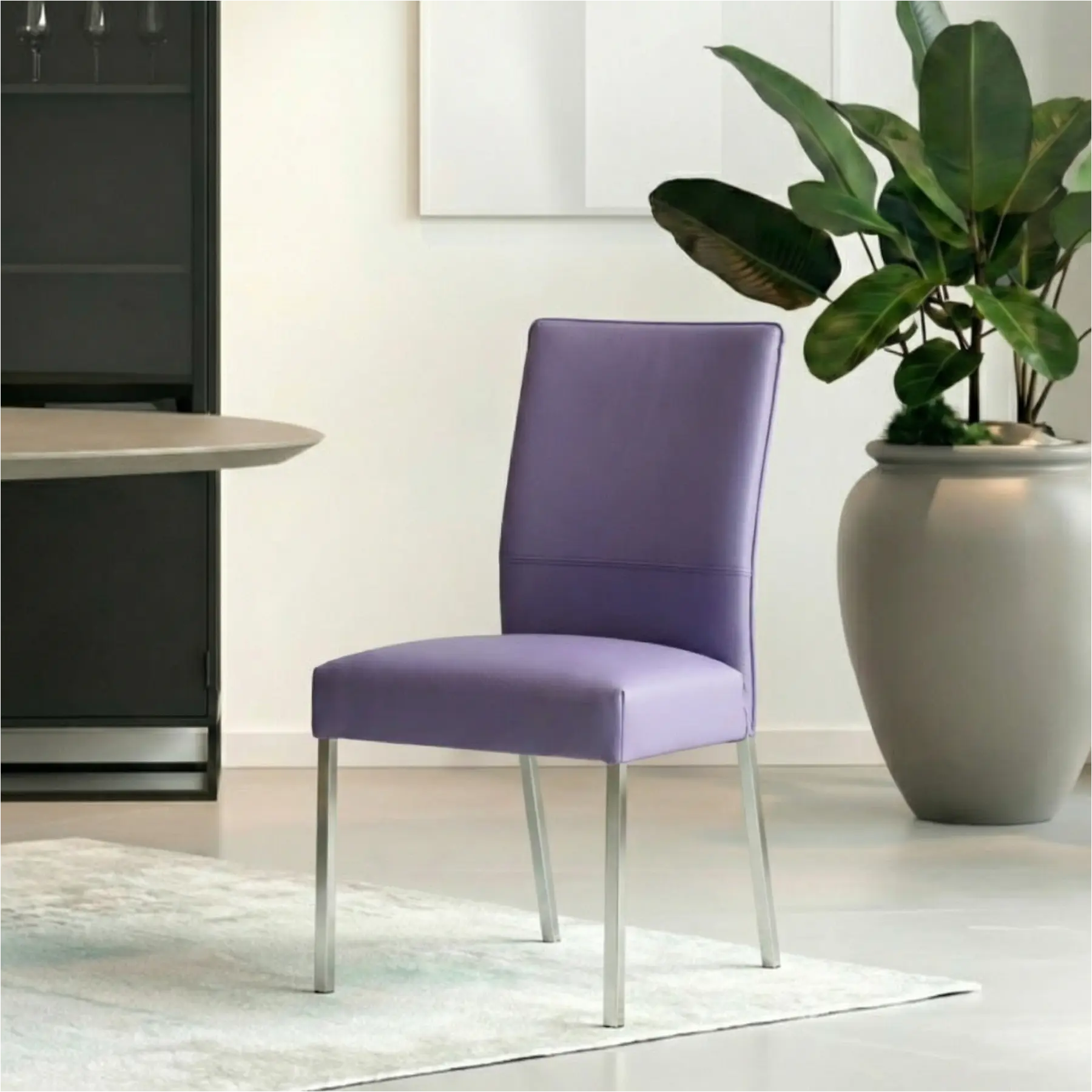 afbeelding van Set van 4 Leren eetkamerstoelen Real - Toledo Lila (lichtpaars) - Poten staal vierkant RVS