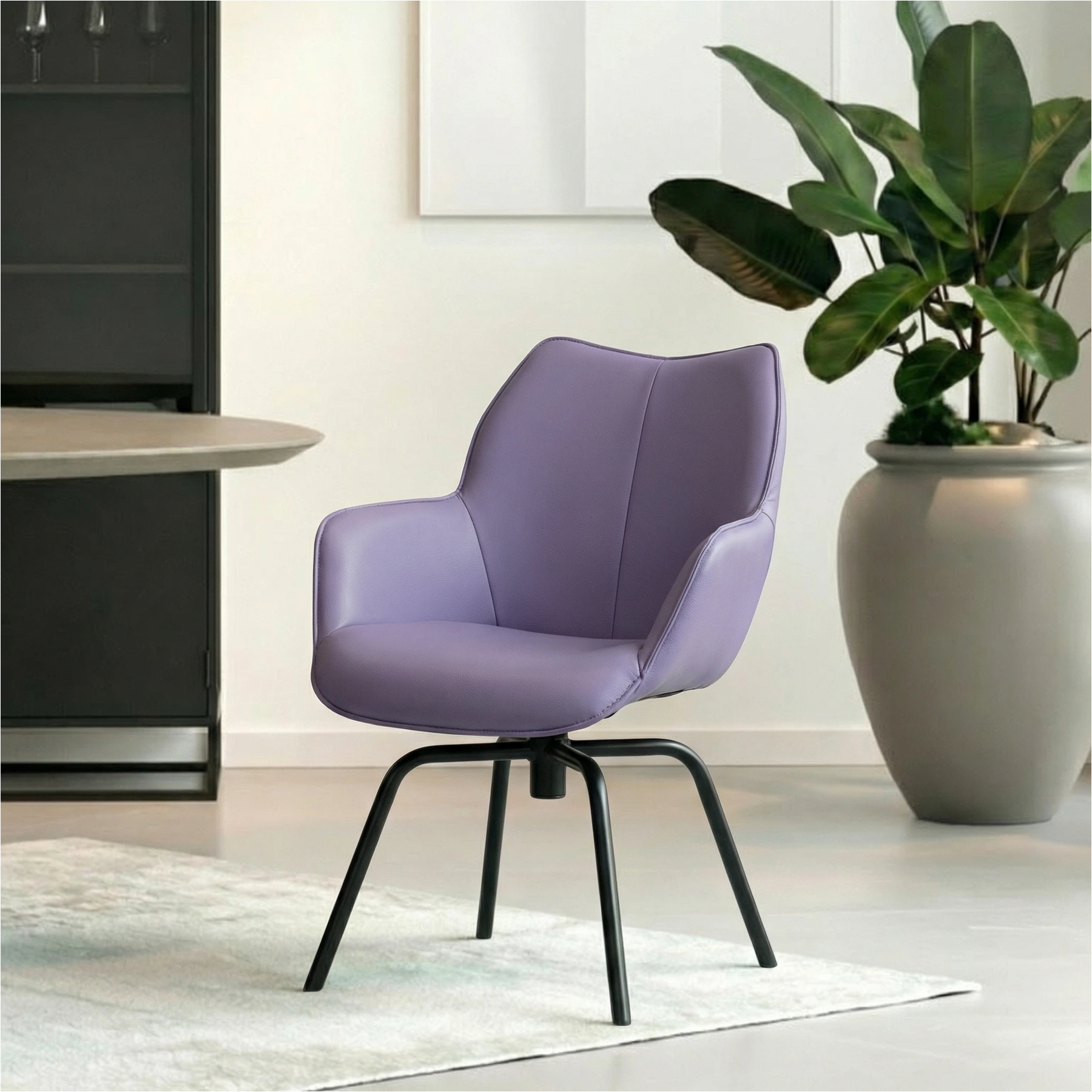 afbeelding van Set van 6 Leren draaibare eetkamerstoelen Magic - Toledo Lila (lichtpaars) - Spinpoot staal rond zwart