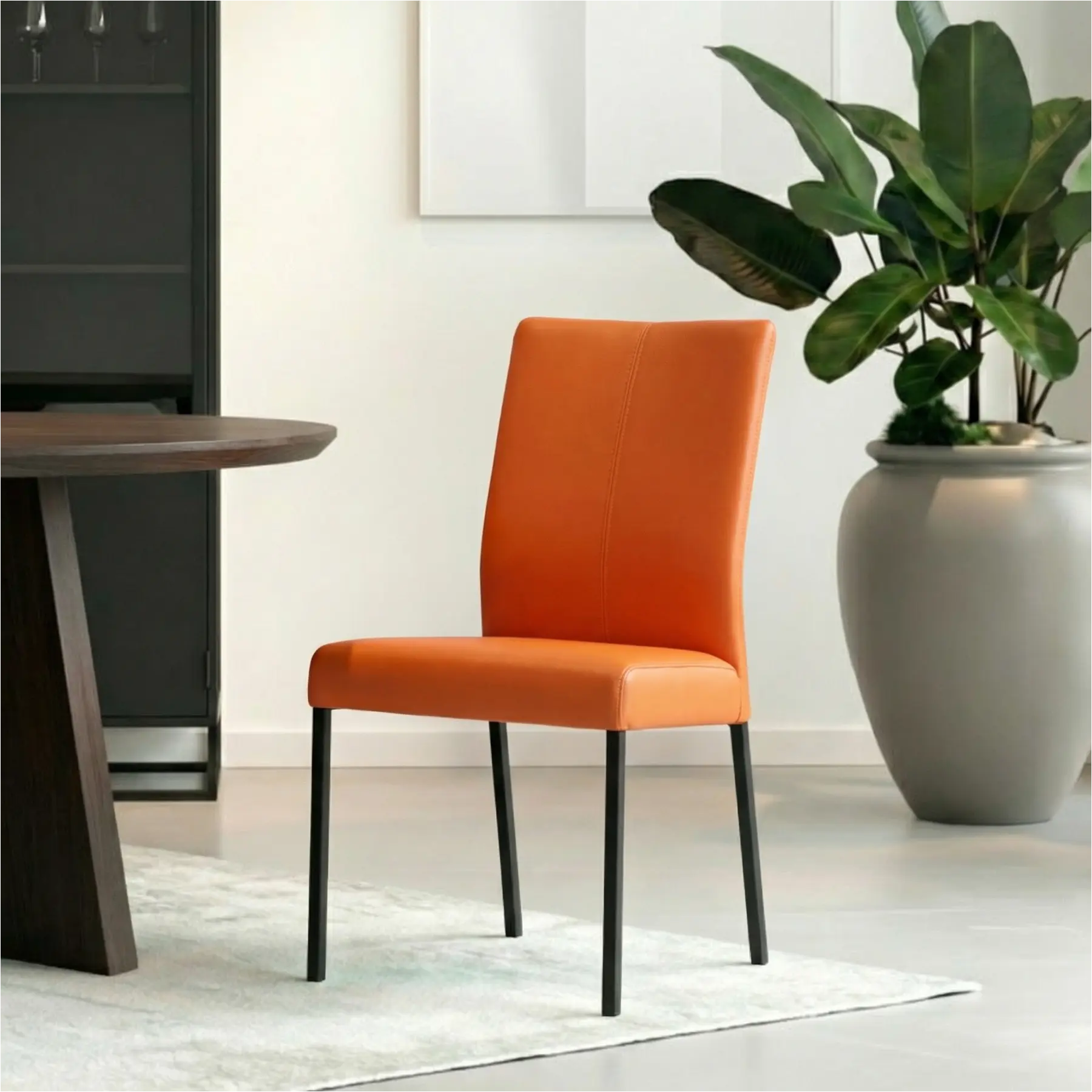 afbeelding van Set van 6 Leren eetkamerstoelen Comfort - Toledo Orange (oranje) - Poten staal vierkant zwart