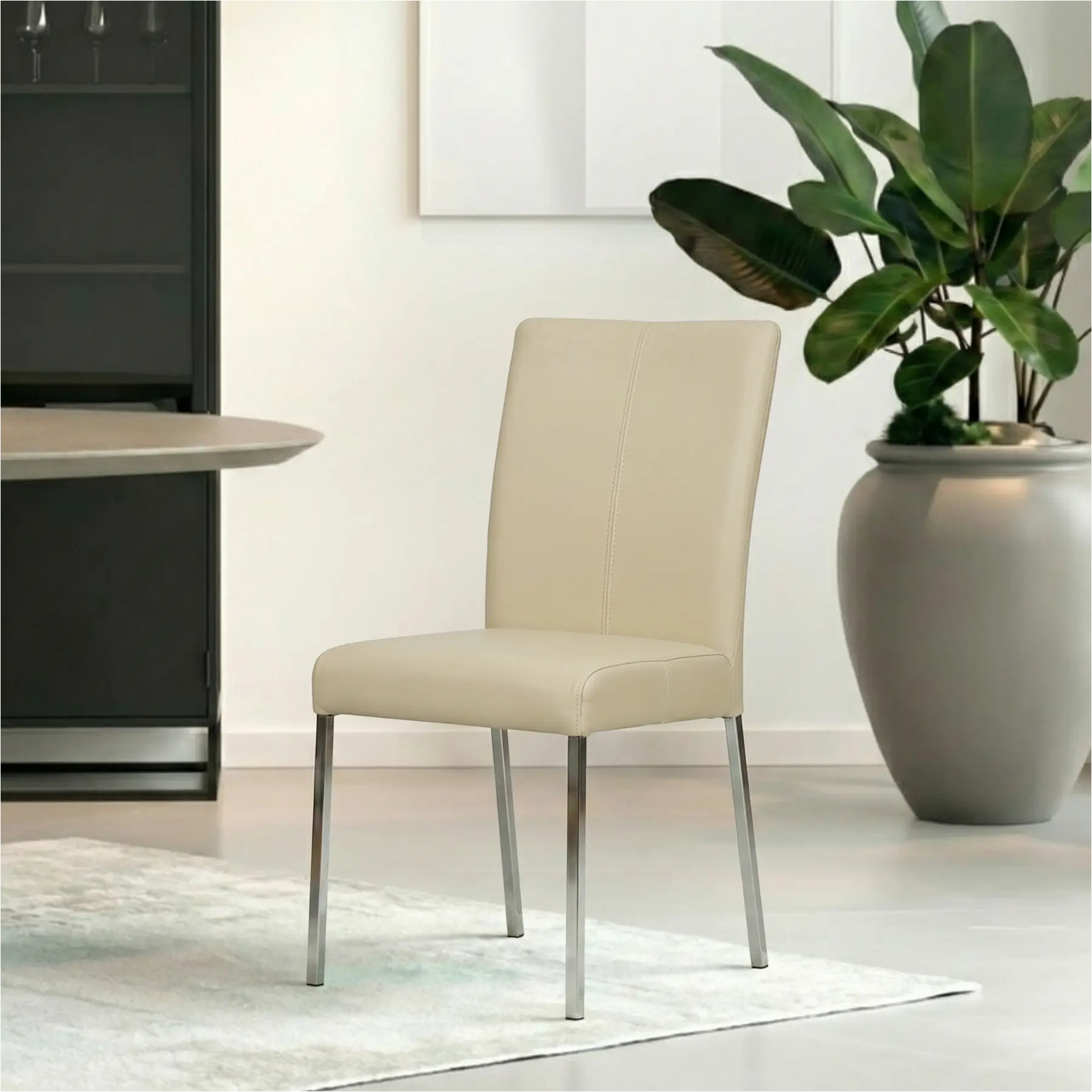 afbeelding van Set van 6 Leren eetkamerstoelen Daily - Toledo Polar (crème) - Poten staal vierkant RVS