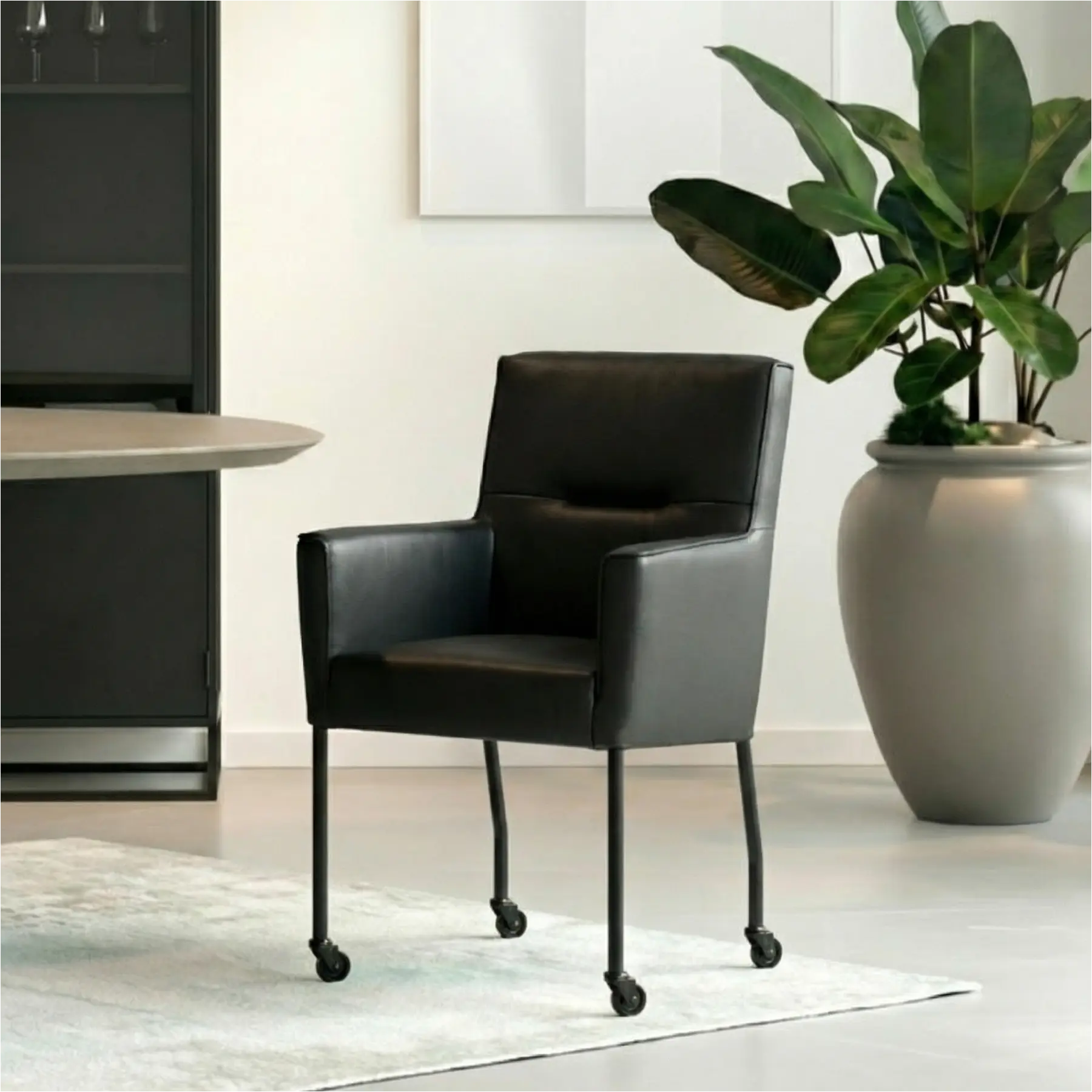 afbeelding van Set van 6 Leren eetkamerstoelen Lucky - Hermes Nero (zwart)